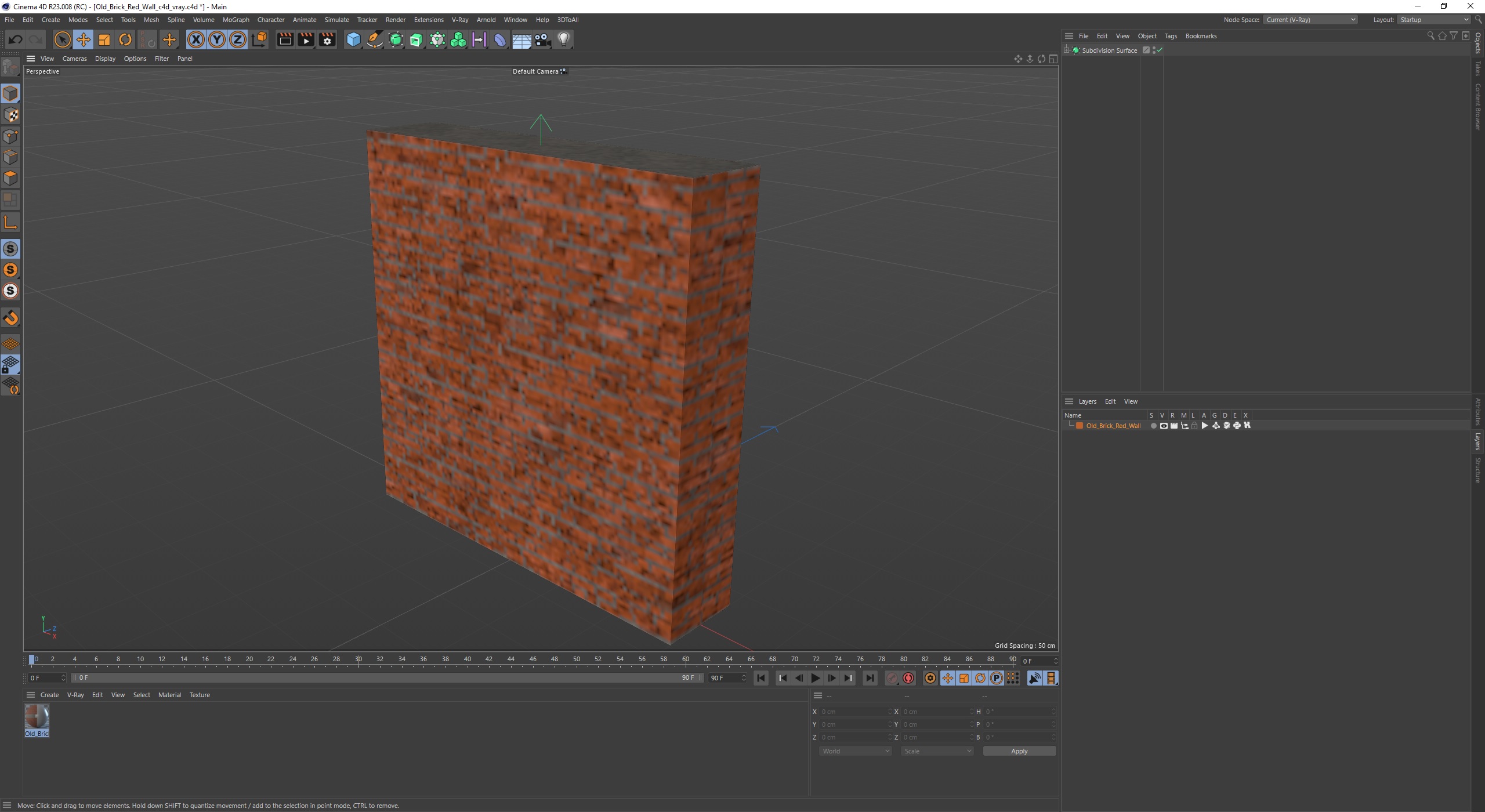 3D Old Brick Red Wall model