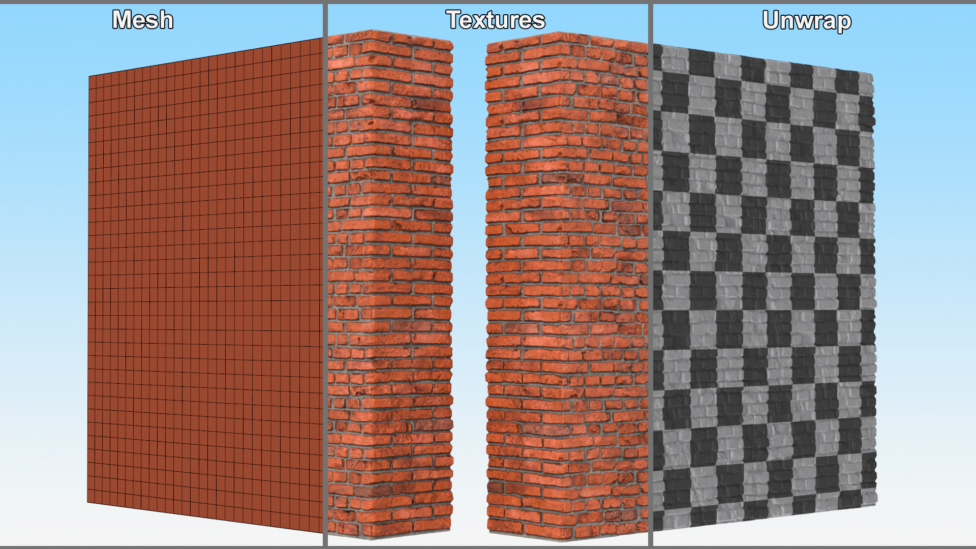 3D Old Brick Red Wall model