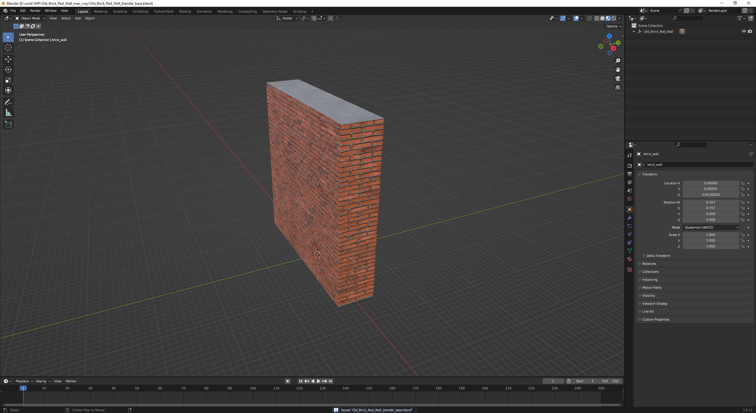 3D Old Brick Red Wall model