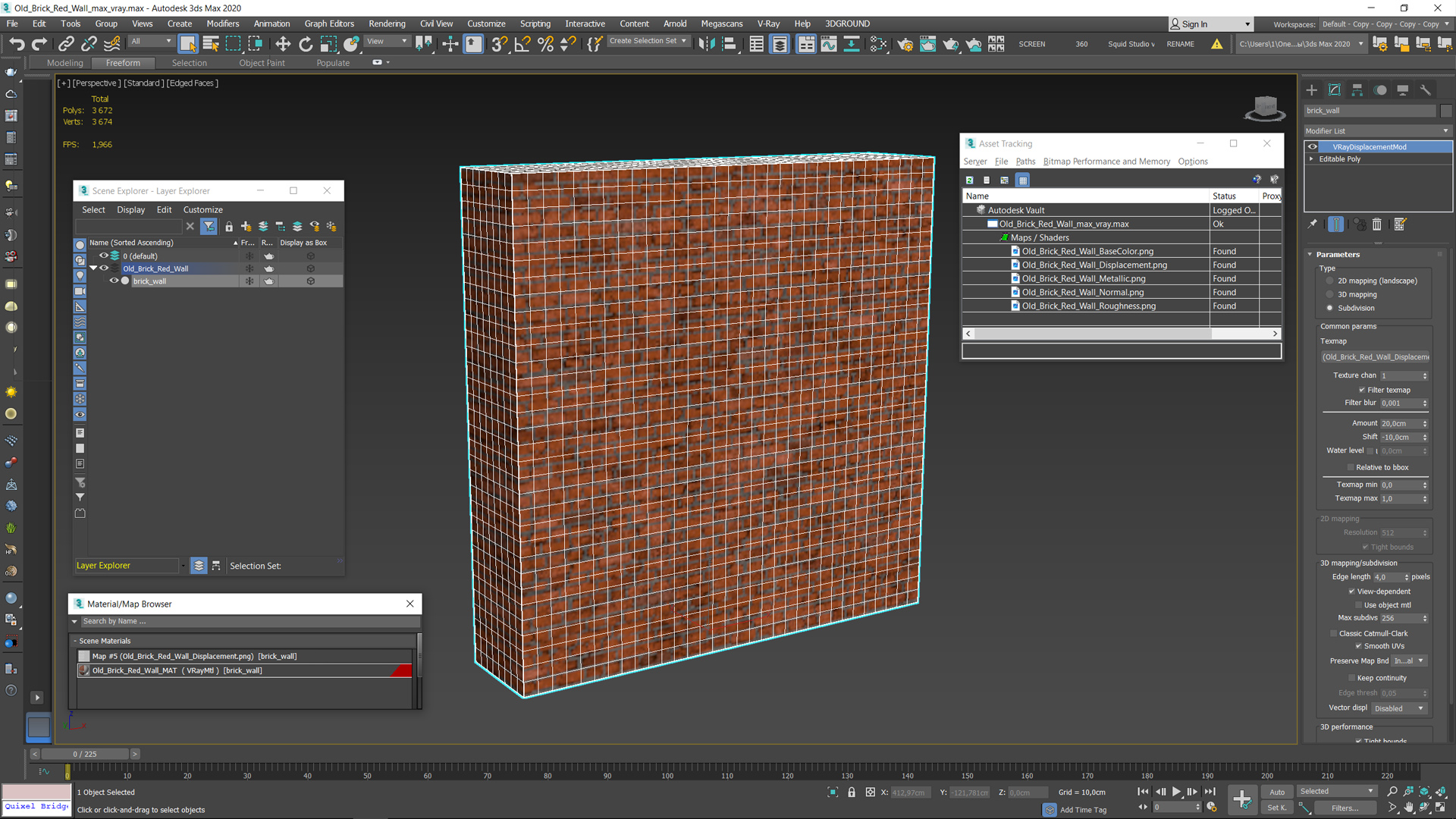 3D Old Brick Red Wall model