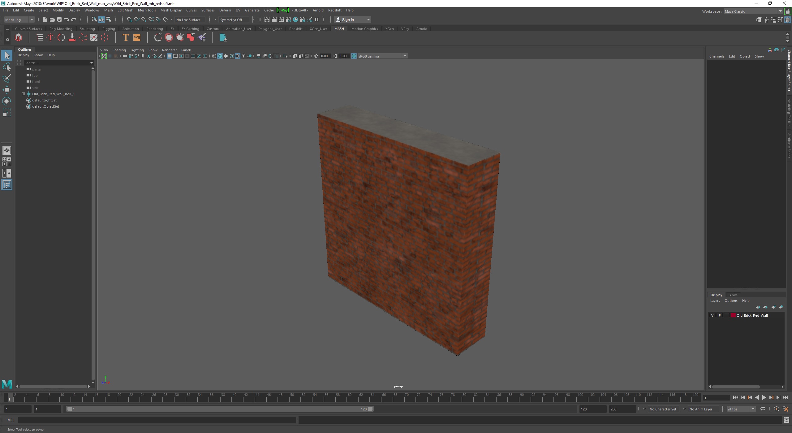 3D Old Brick Red Wall model