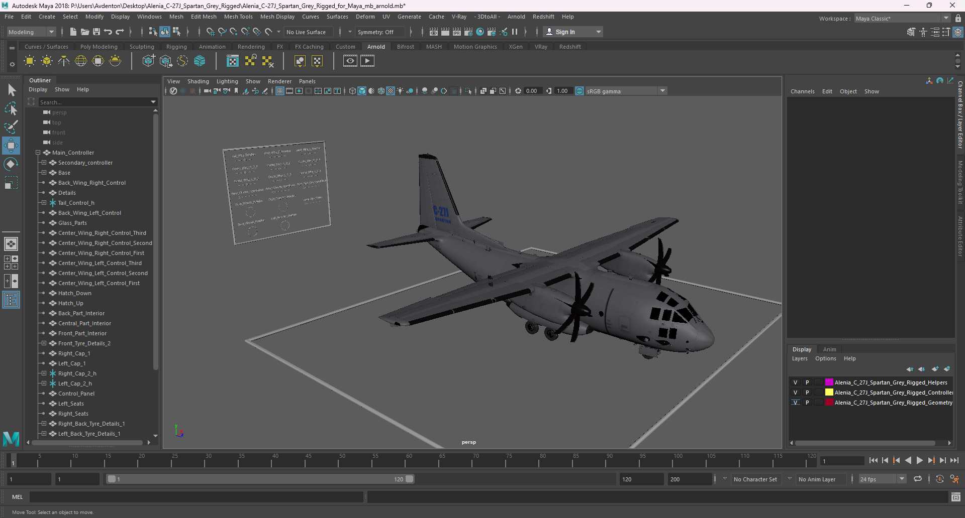 3D Alenia C-27J Spartan Grey Rigged for Maya