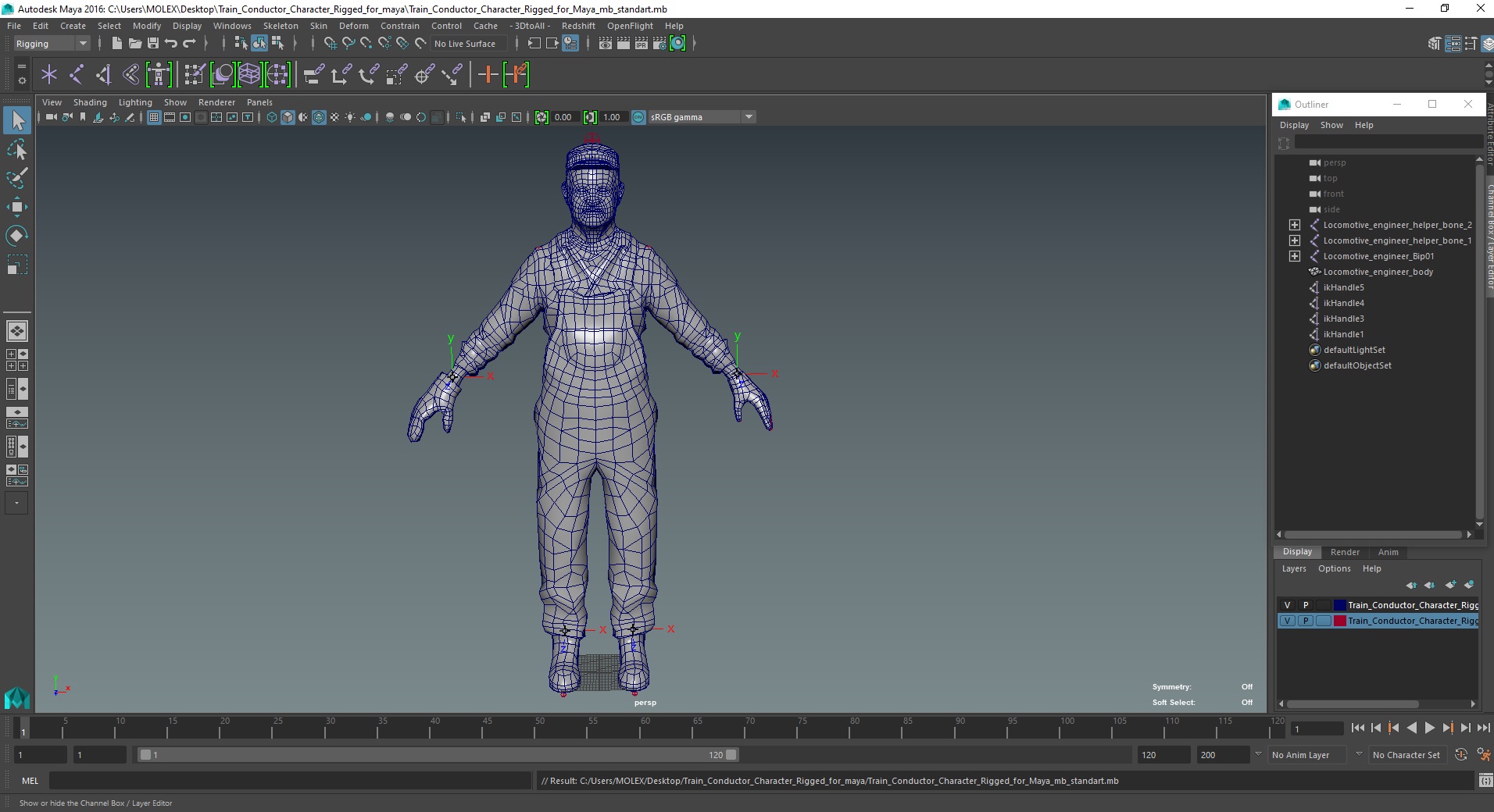 3D Train Conductor Character Rigged for Maya