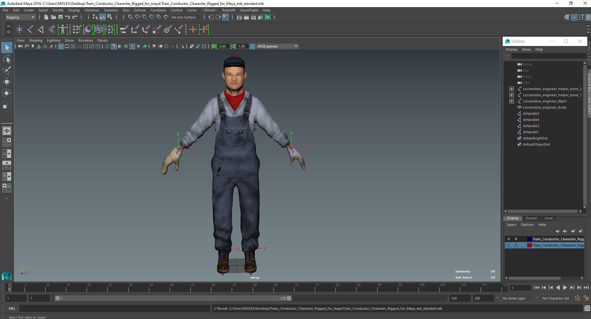3D Train Conductor Character Rigged for Maya