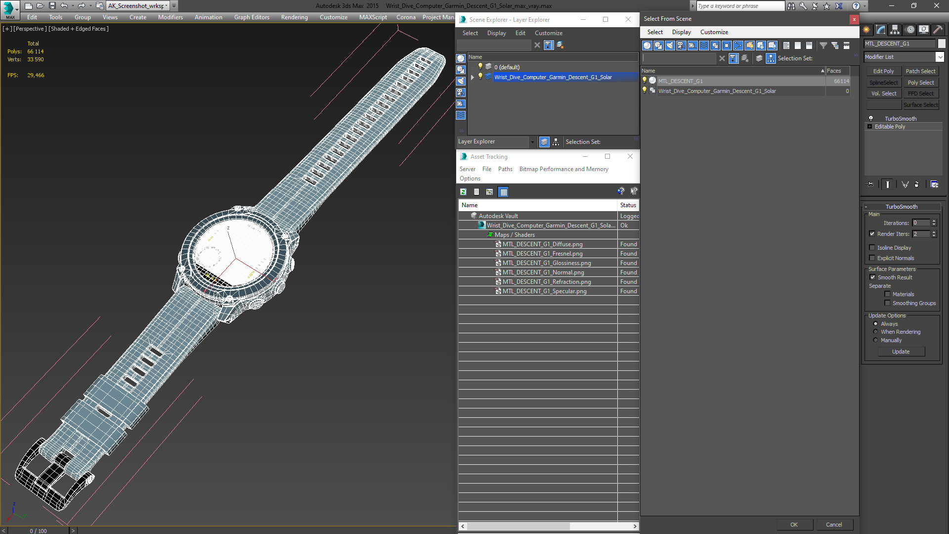 3D Wrist Dive Computer Garmin Descent G1 Solar model