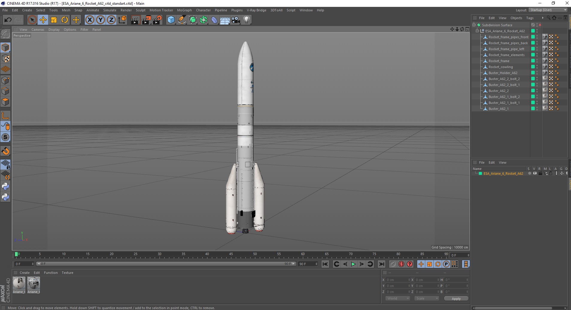3D ESA Ariane 6 Rocket A62 model