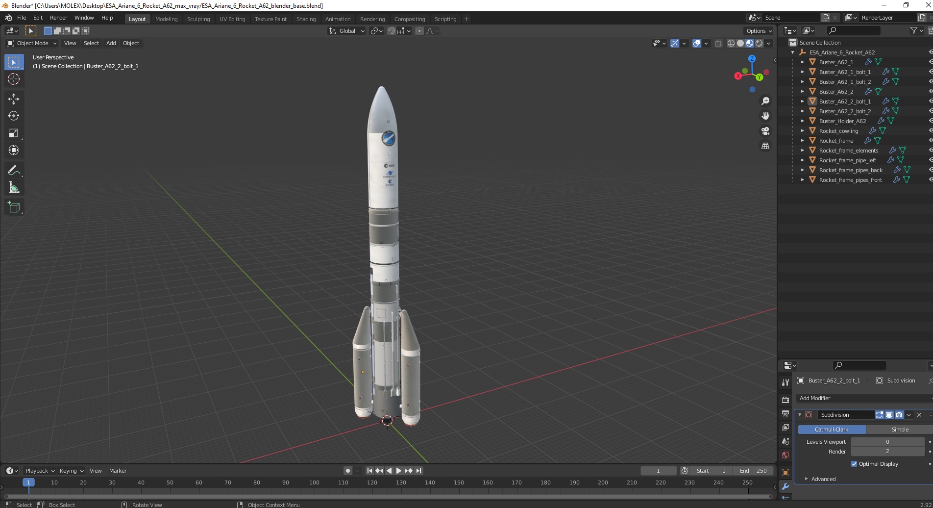 3D ESA Ariane 6 Rocket A62 model