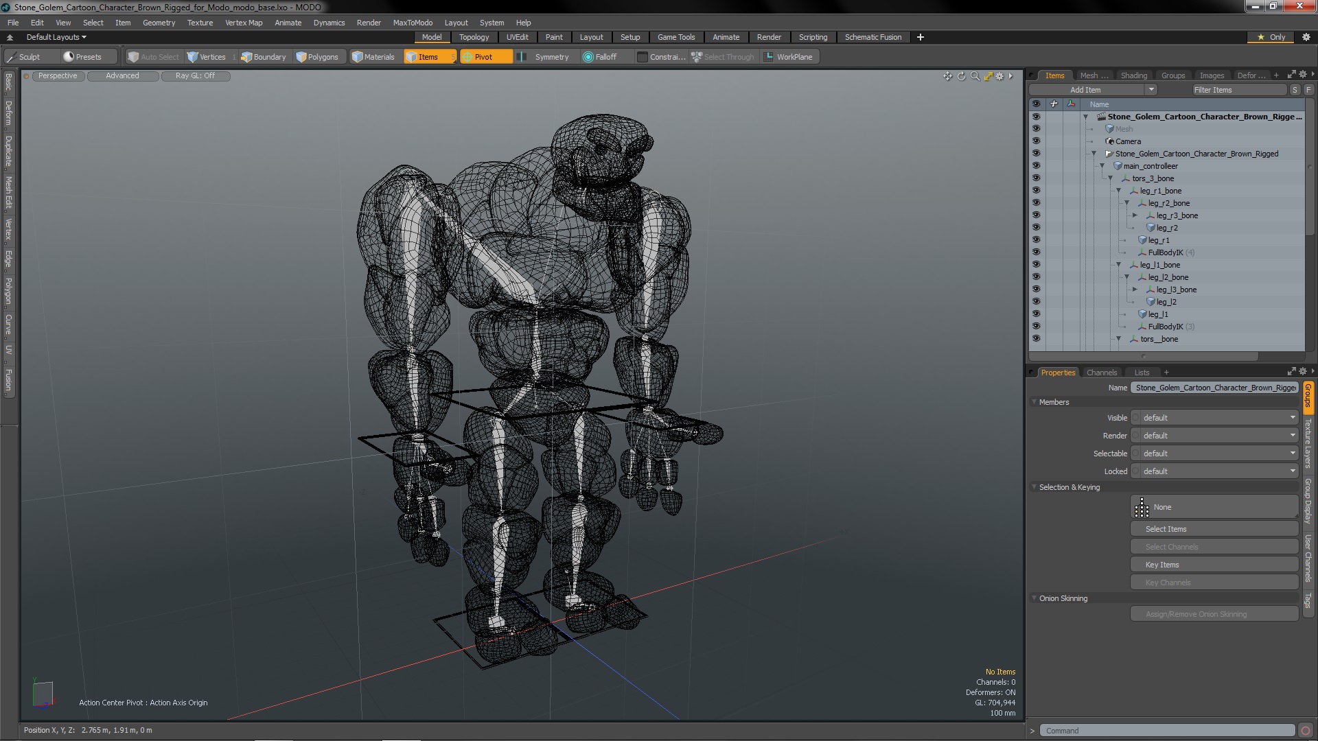 3D Stone Golem Cartoon Character Brown Rigged for Modo