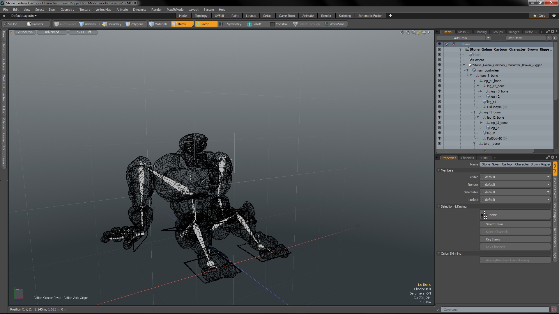3D Stone Golem Cartoon Character Brown Rigged for Modo