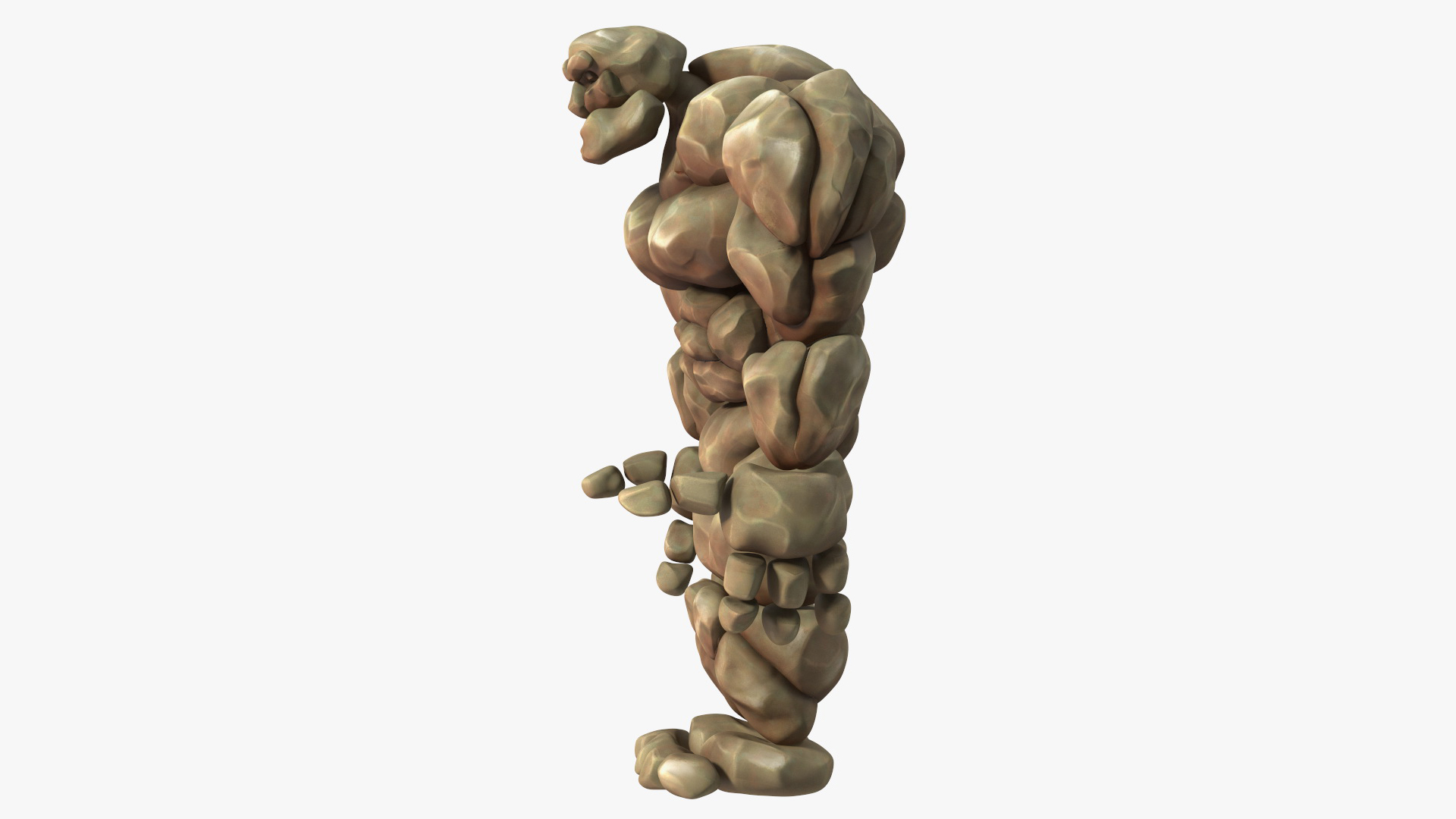 3D Stone Golem Cartoon Character Brown Rigged for Modo