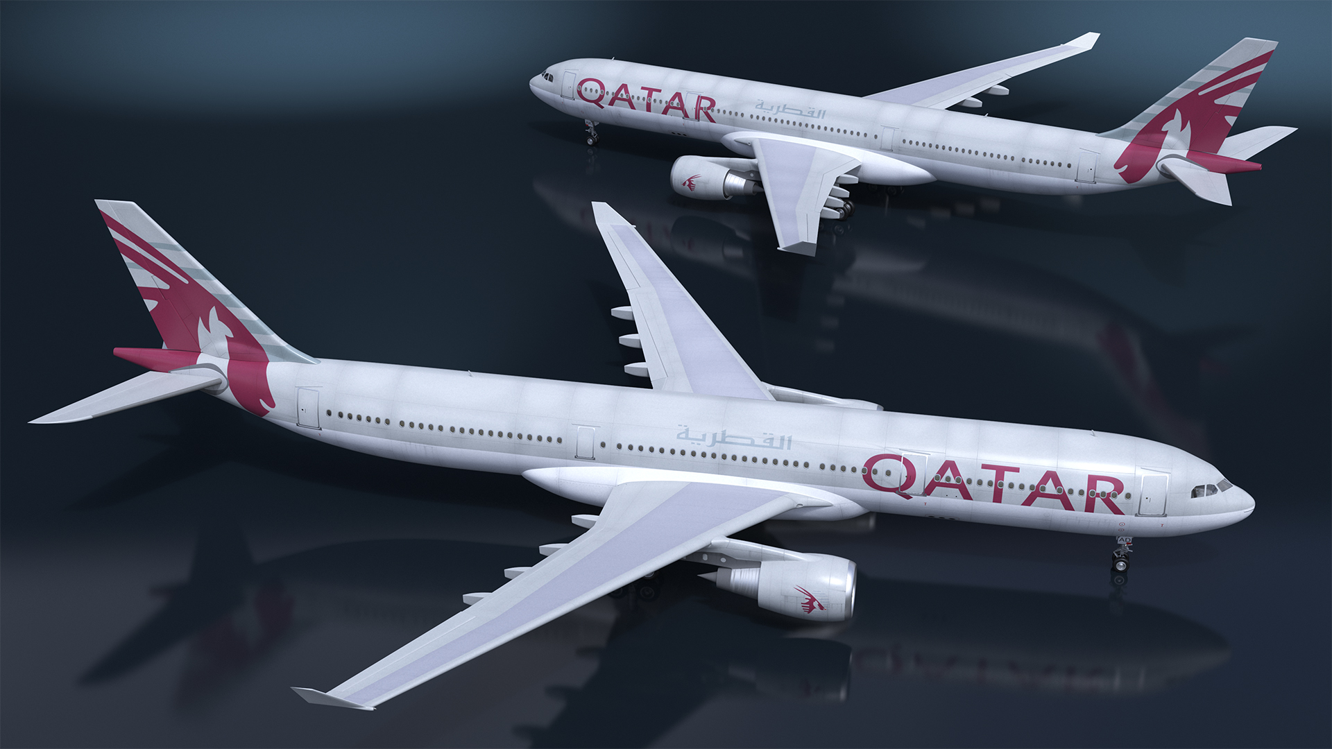 3D Qatar Airways Airbus A330-300 Rigged