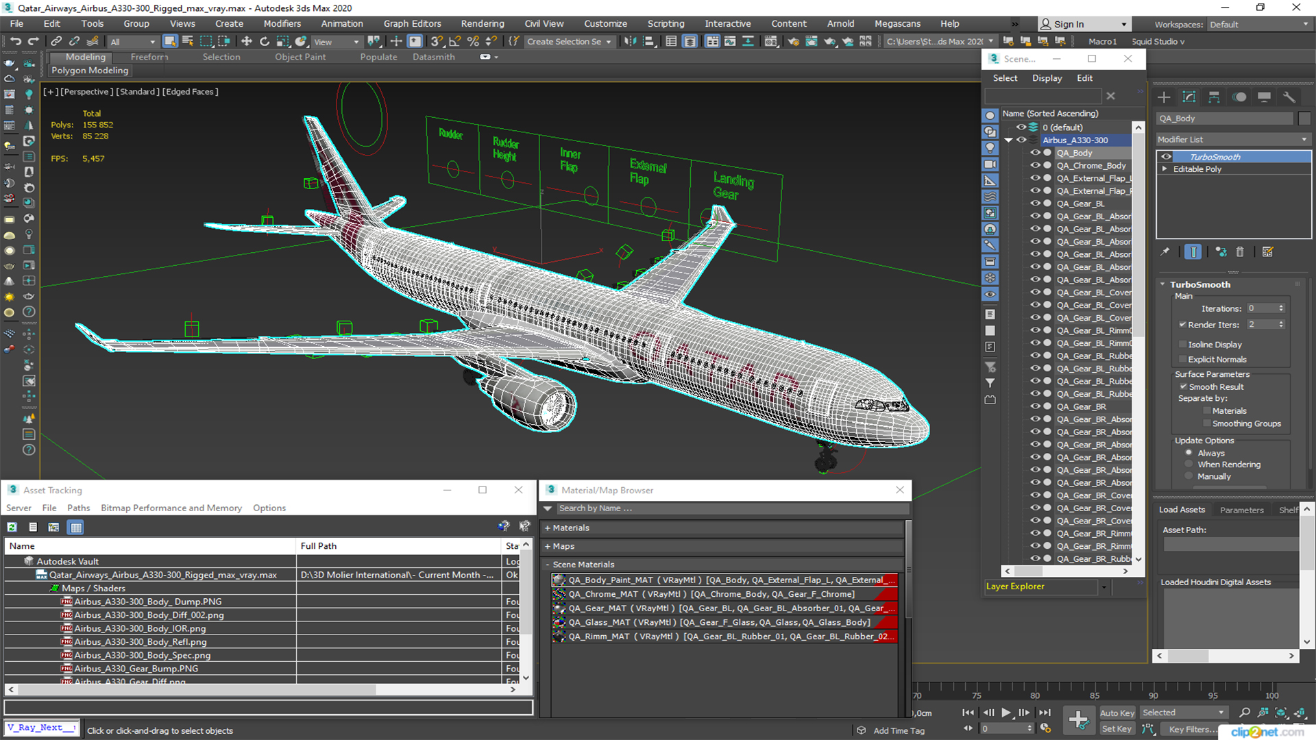 3D Qatar Airways Airbus A330-300 Rigged
