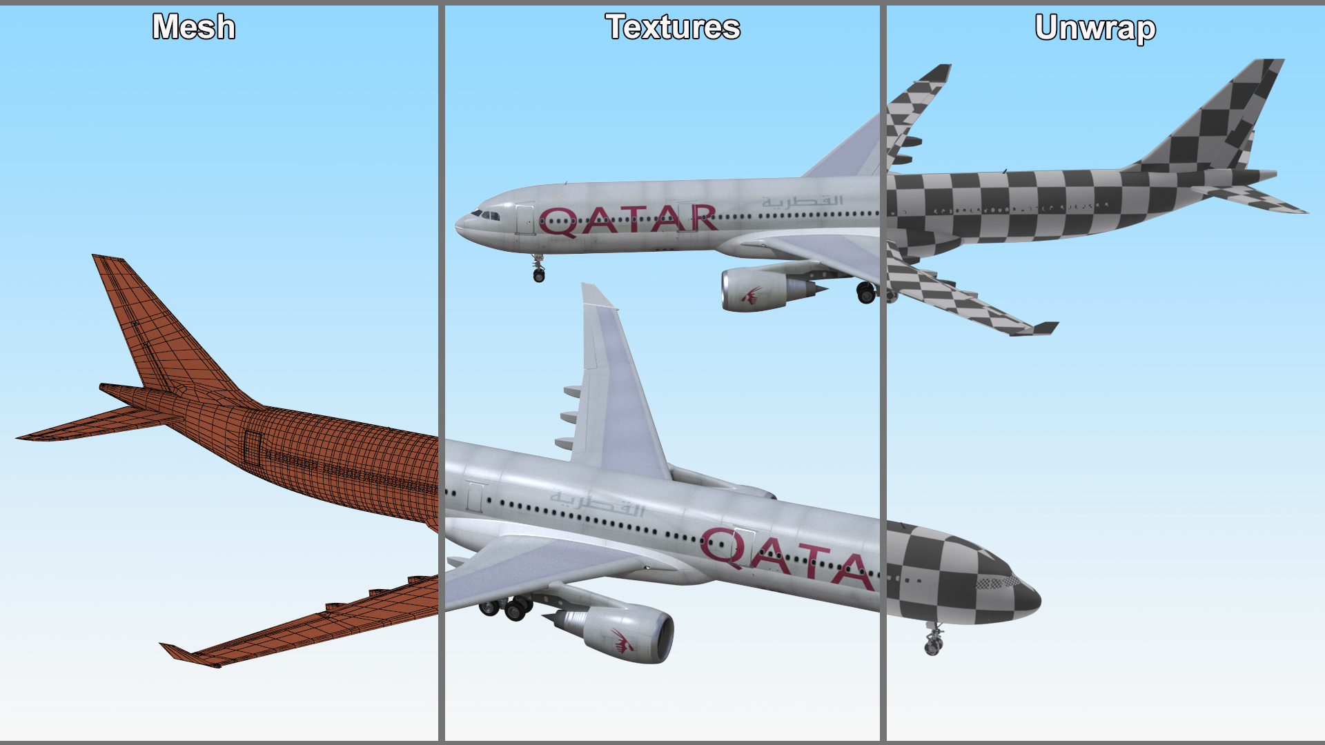3D Qatar Airways Airbus A330-300 Rigged