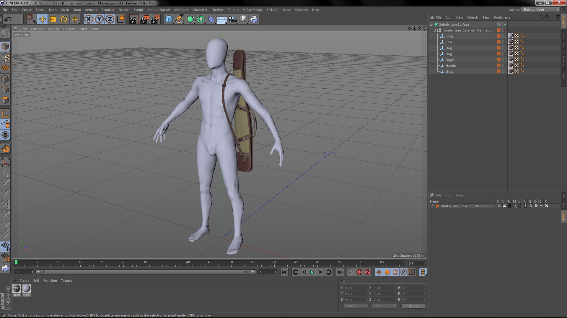 3D Hunter Gun Case on Mannequin model