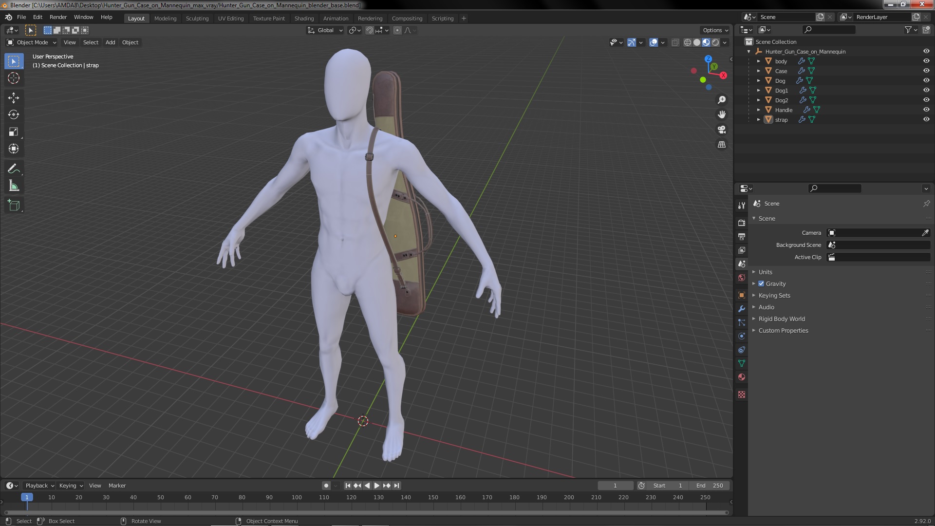 3D Hunter Gun Case on Mannequin model