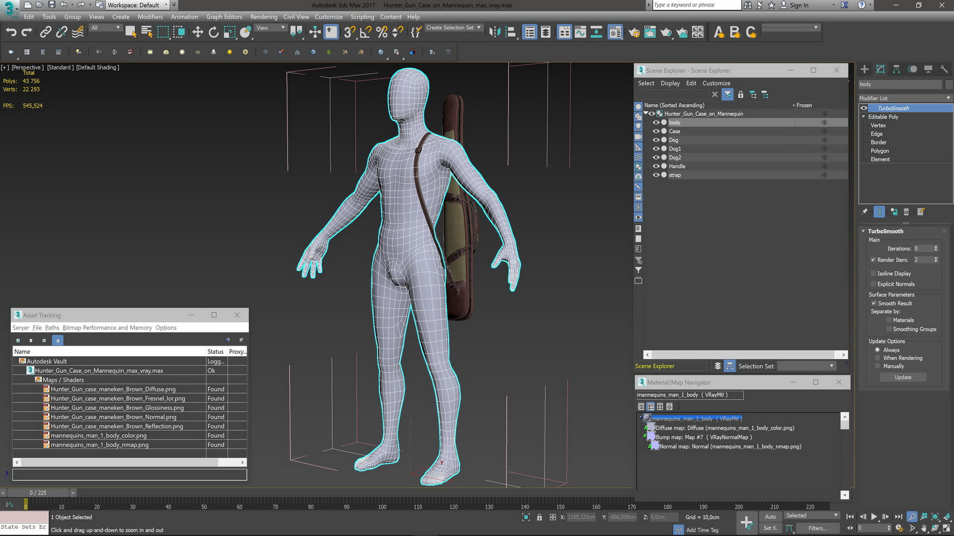 3D Hunter Gun Case on Mannequin model