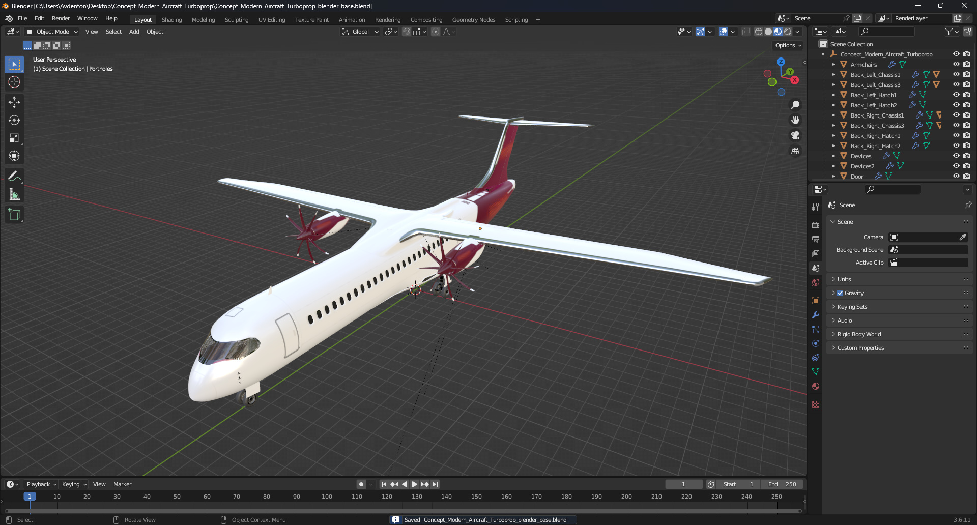 3D Concept Modern Aircraft Turboprop model