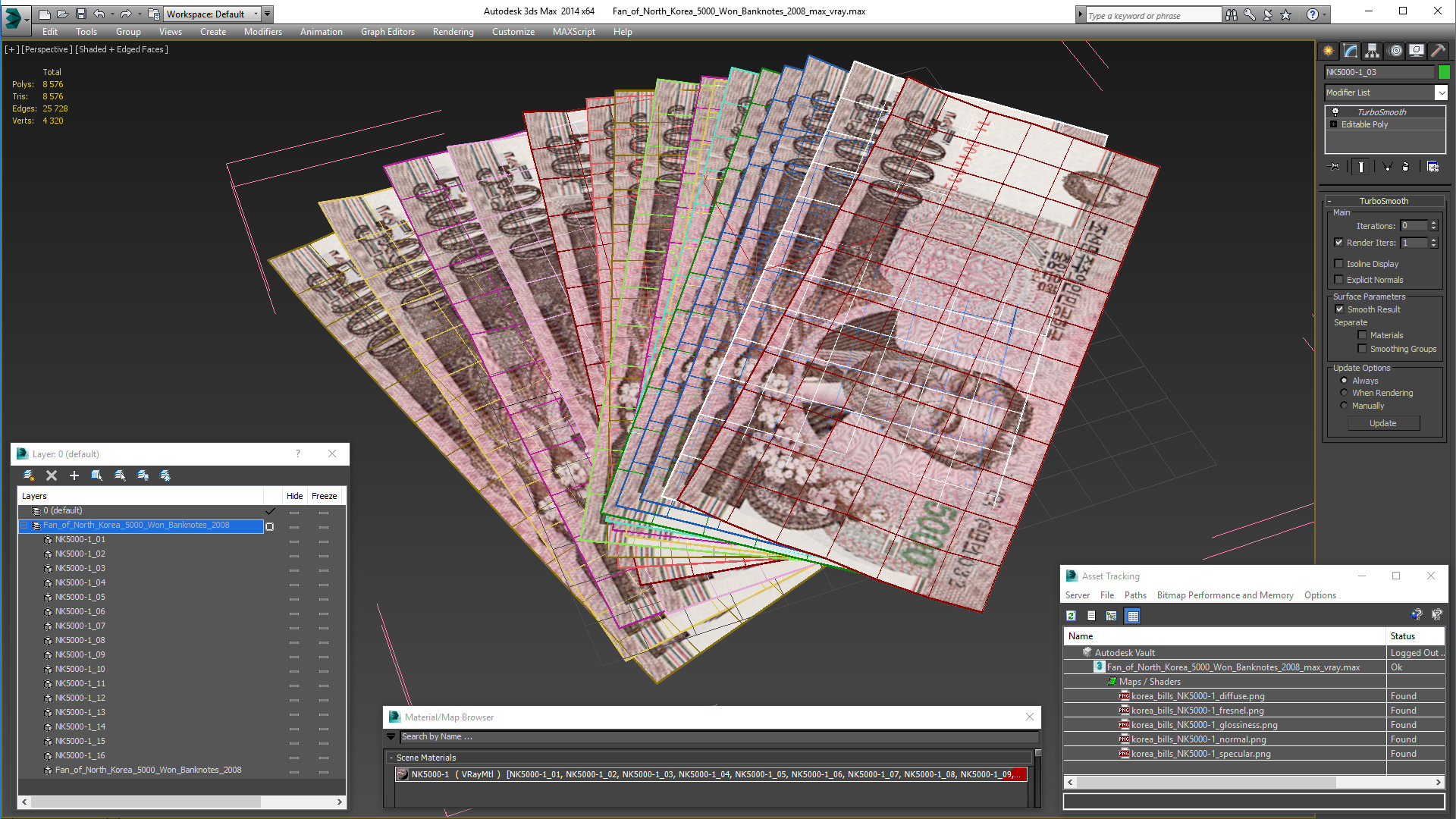 Fan of North Korea 5000 Won Banknotes 2008 3D