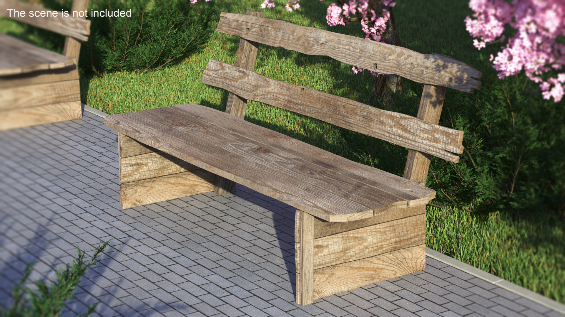 3D Old Wooden Bench