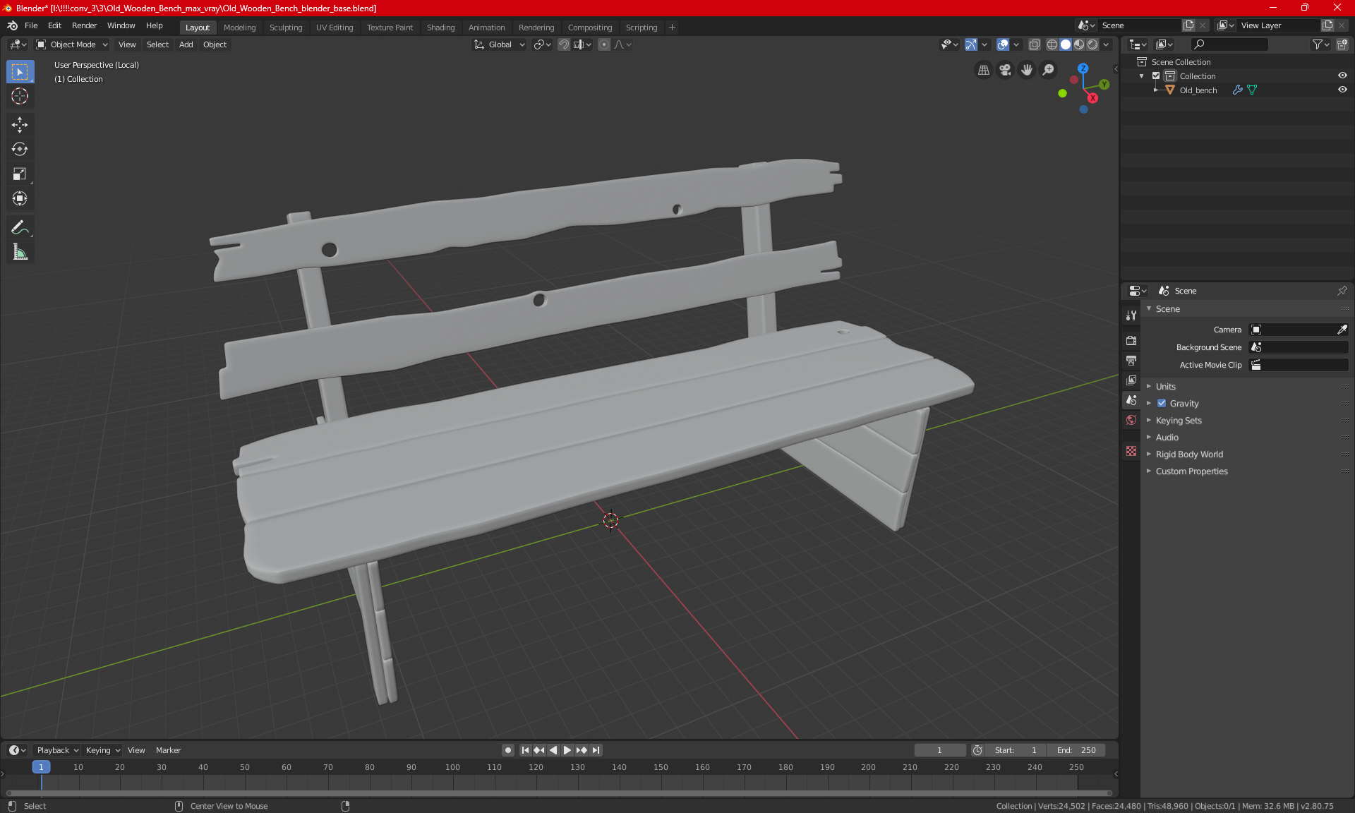 3D Old Wooden Bench