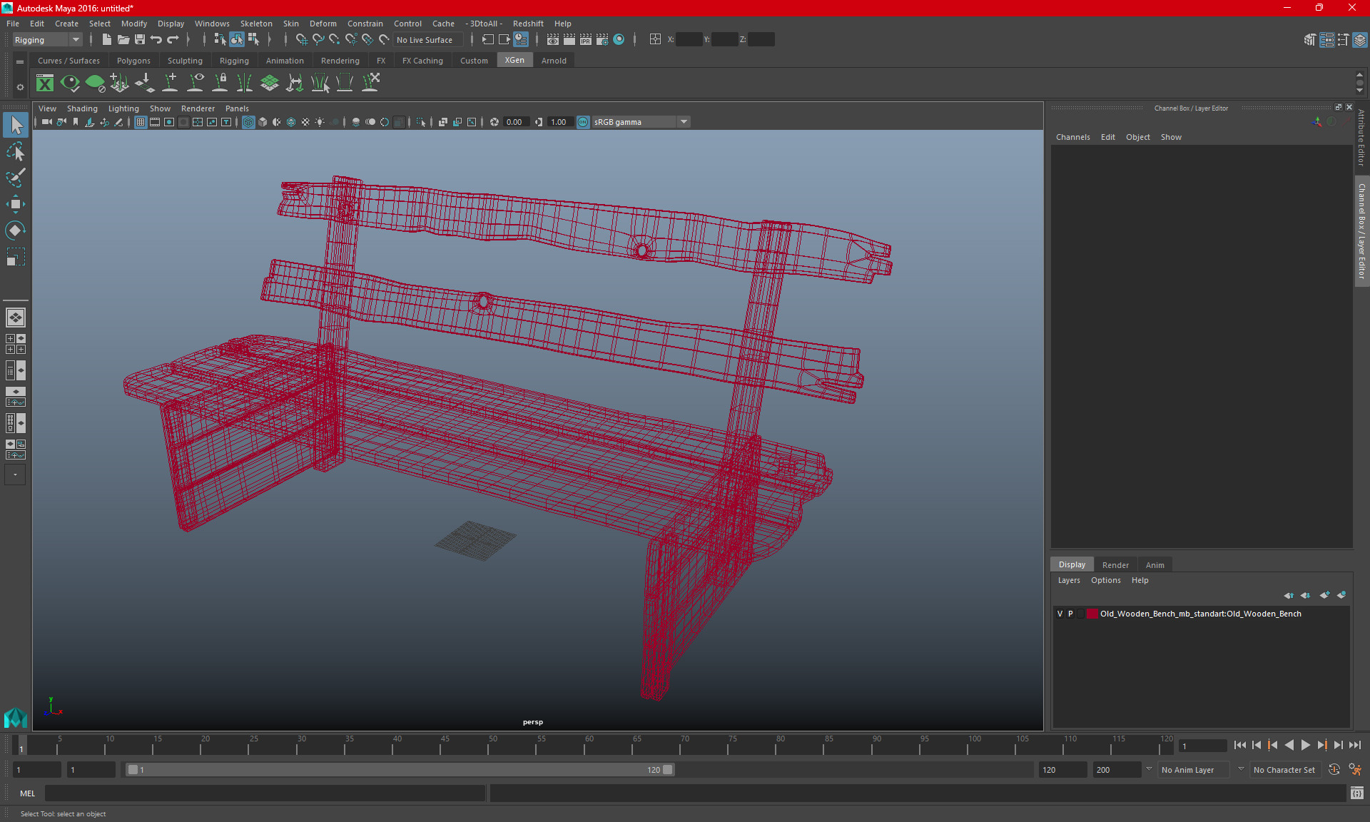 3D Old Wooden Bench