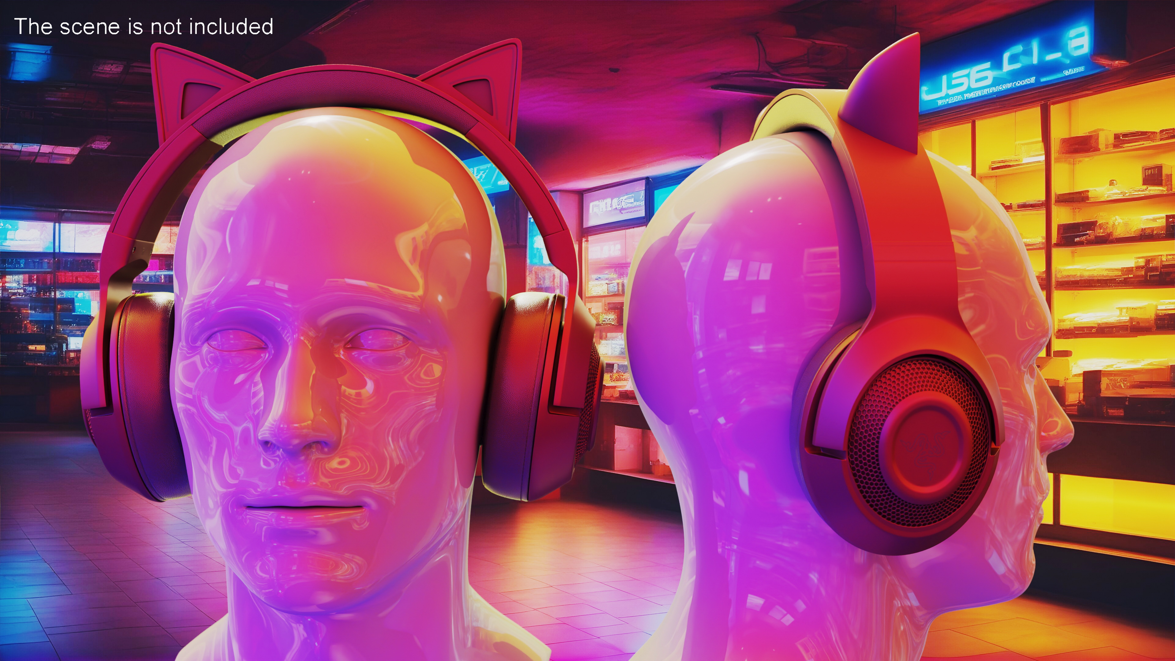 3D Mannequin Head Wearing Razer Kraken BT Kitty Edition Turned Off model