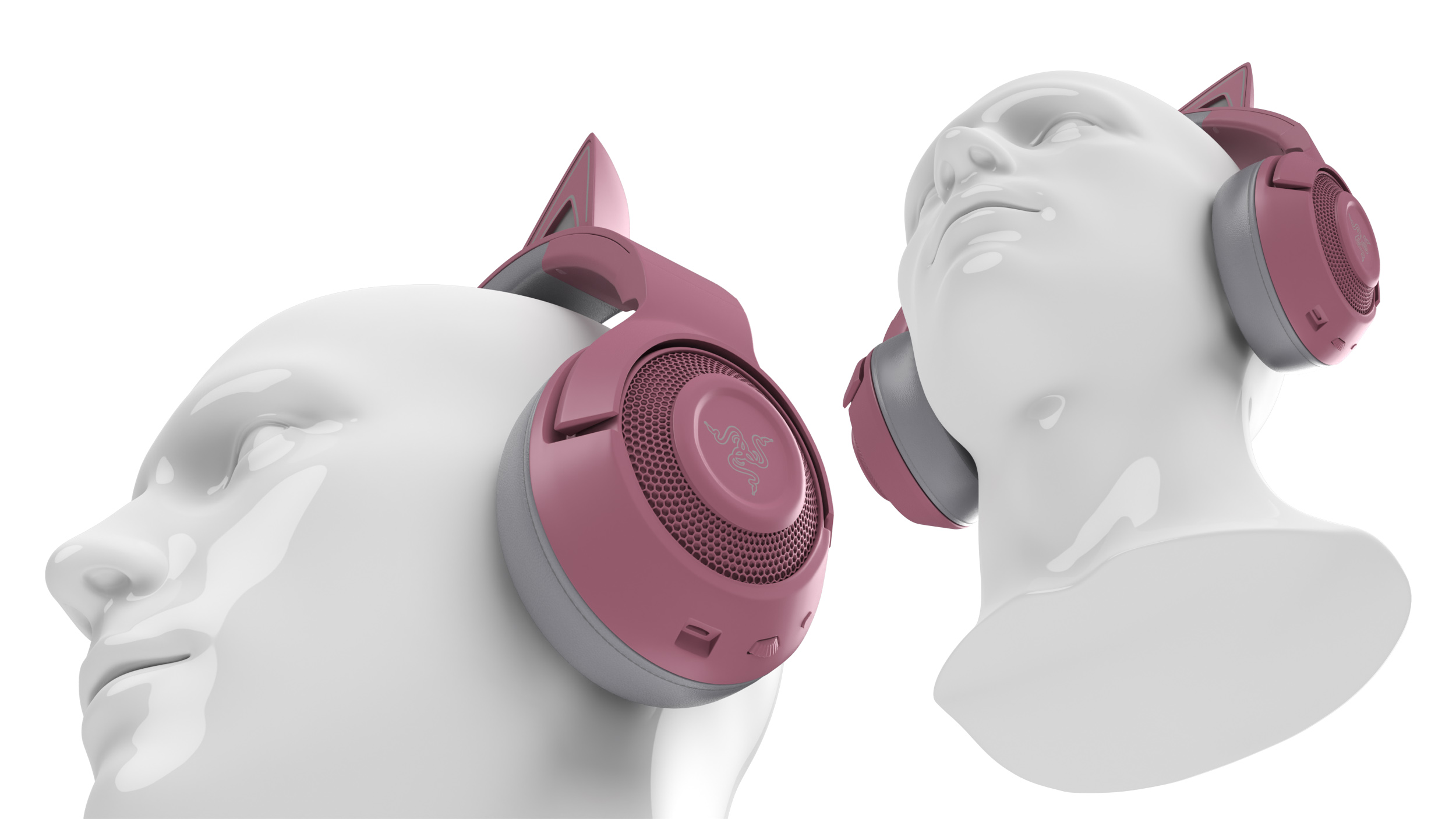 3D Mannequin Head Wearing Razer Kraken BT Kitty Edition Turned Off model