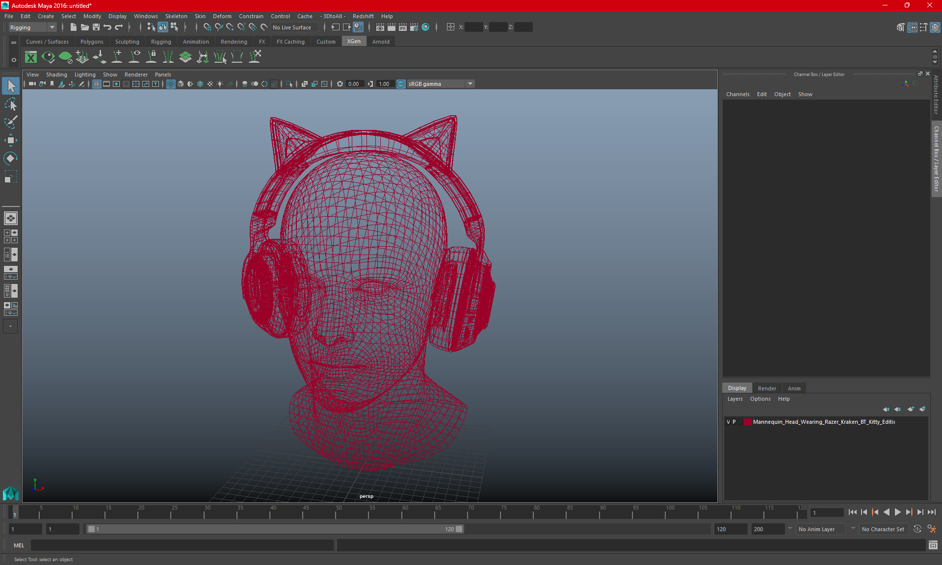 3D Mannequin Head Wearing Razer Kraken BT Kitty Edition Turned Off model