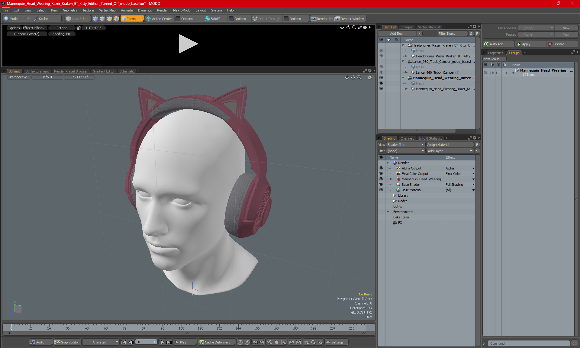 3D Mannequin Head Wearing Razer Kraken BT Kitty Edition Turned Off model