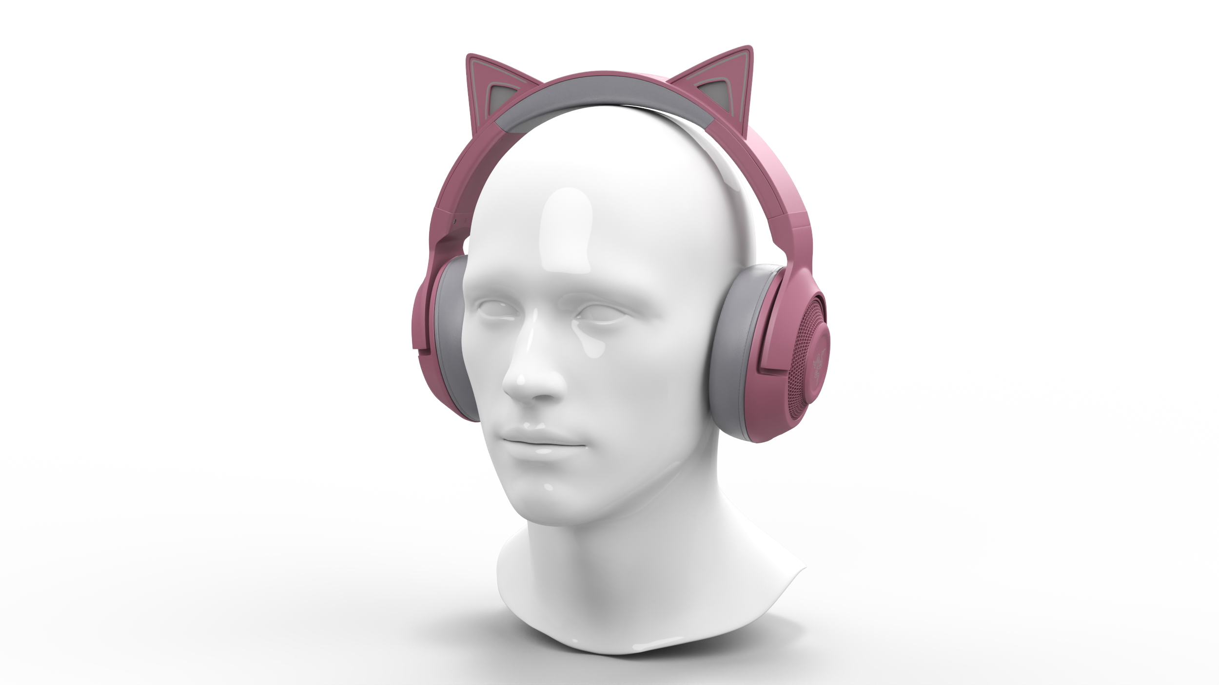 3D Mannequin Head Wearing Razer Kraken BT Kitty Edition Turned Off model