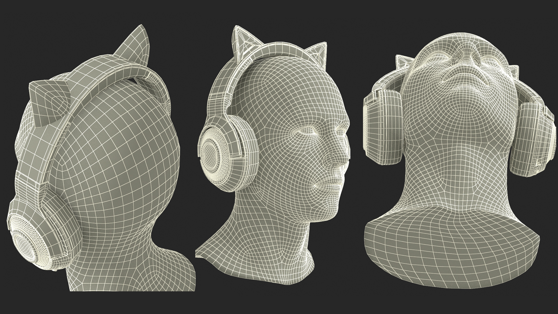 3D Mannequin Head Wearing Razer Kraken BT Kitty Edition Turned Off model