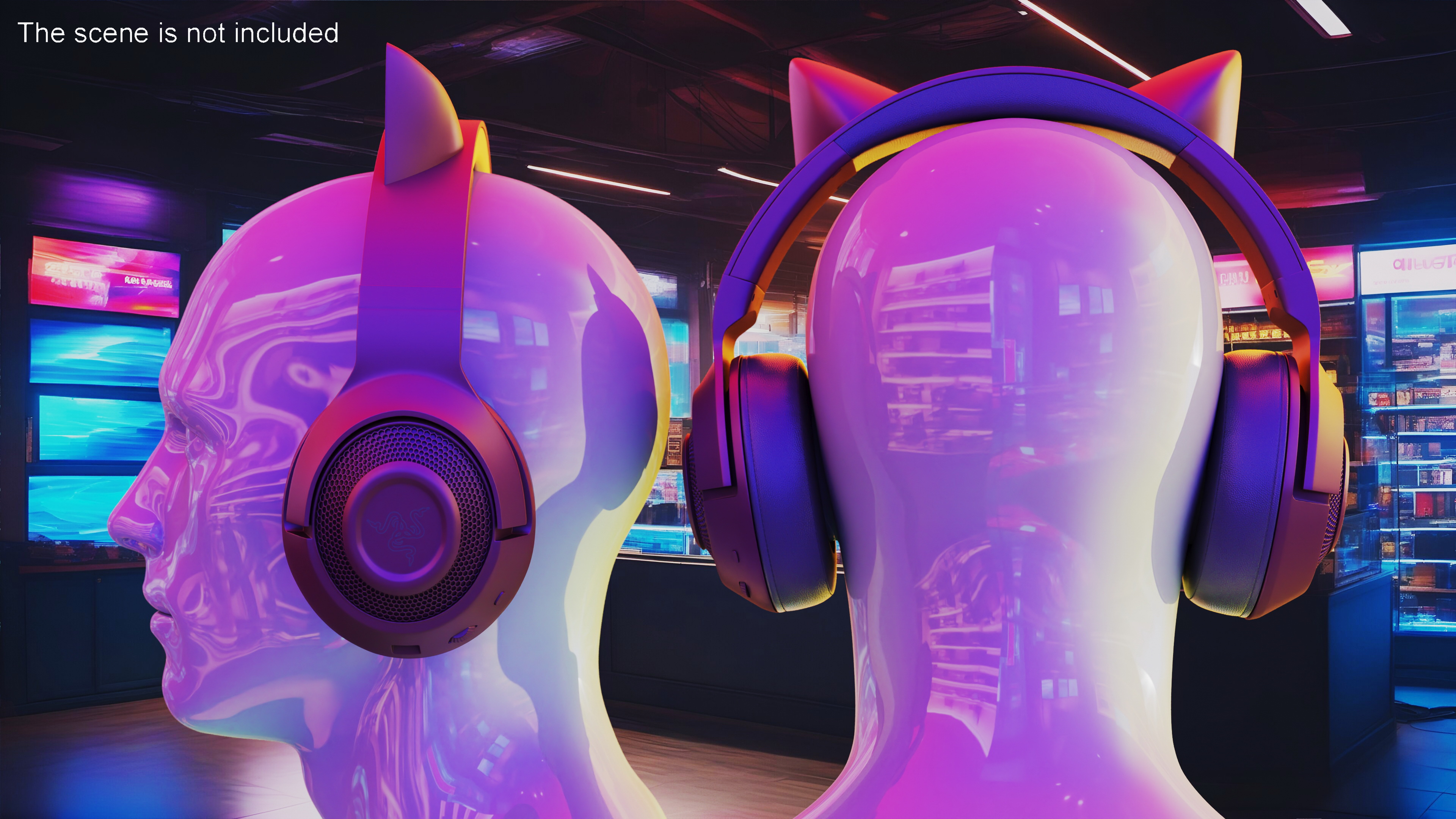 3D Mannequin Head Wearing Razer Kraken BT Kitty Edition Turned Off model
