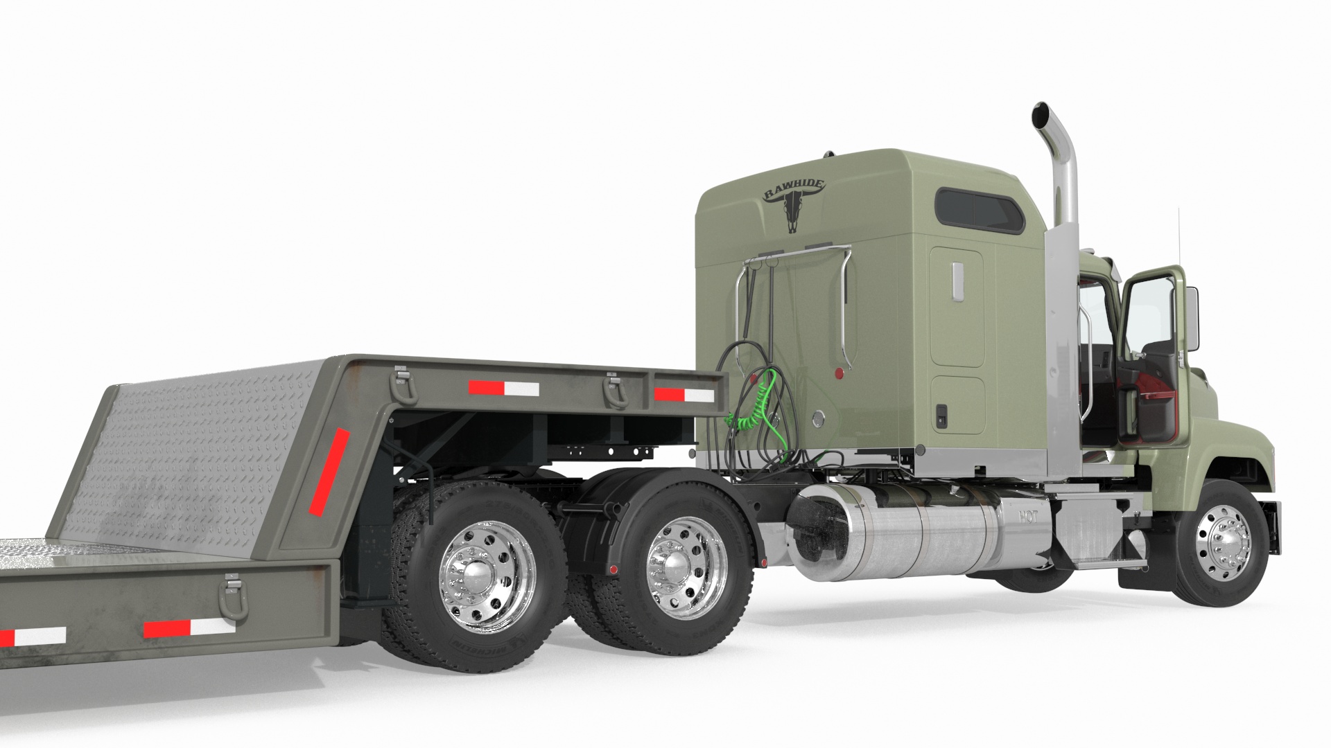 3D model Mack CHU613 Truck with Flatbed Semi Trailer Rigged