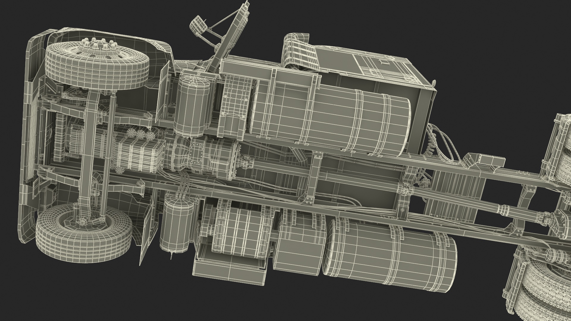 3D model Mack CHU613 Truck with Flatbed Semi Trailer Rigged
