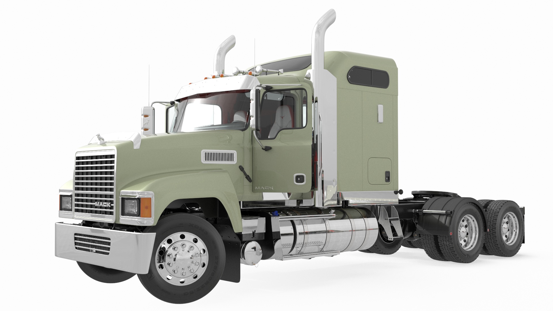 3D model Mack CHU613 Truck with Flatbed Semi Trailer Rigged