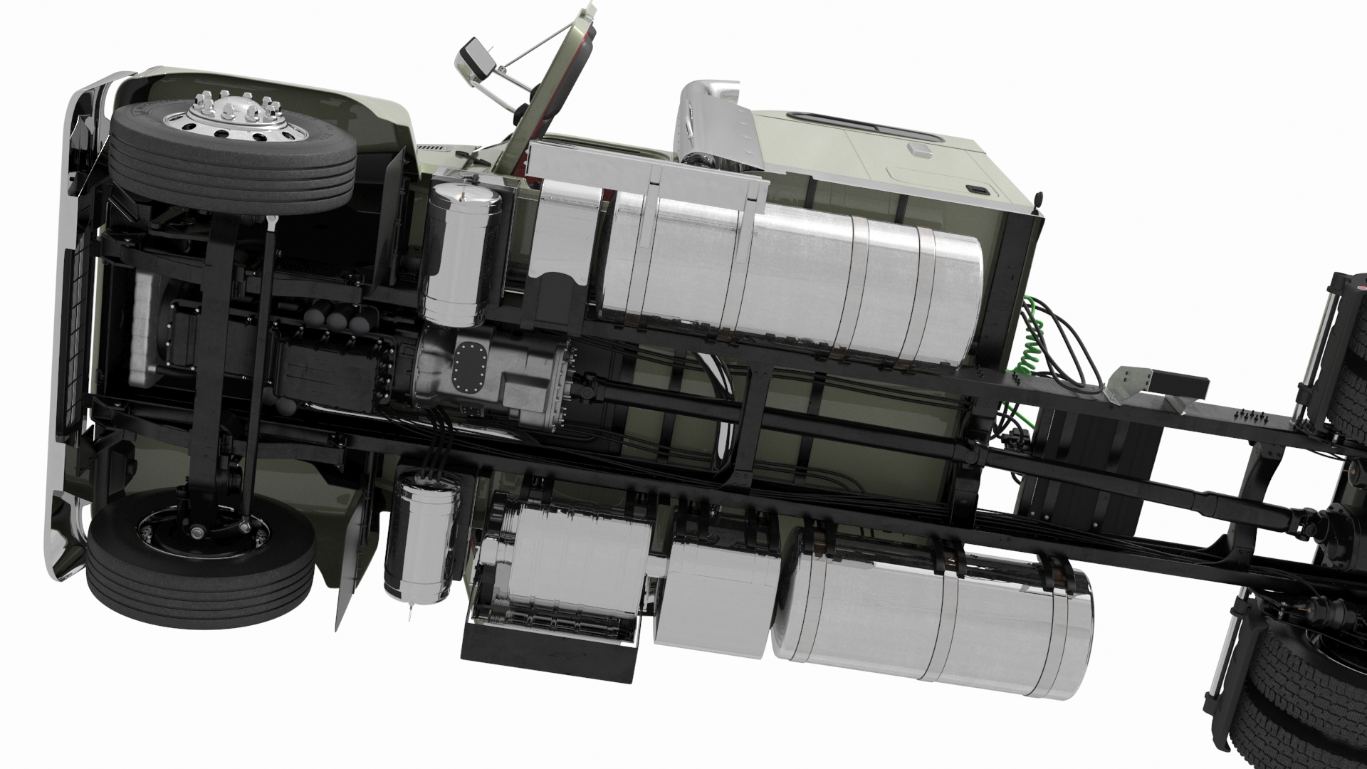 3D model Mack CHU613 Truck with Flatbed Semi Trailer Rigged