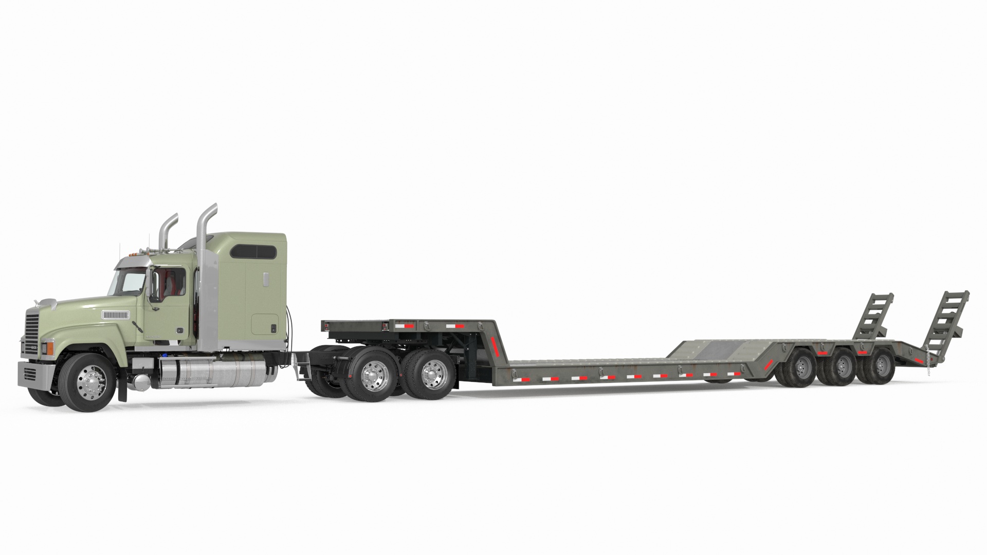 3D model Mack CHU613 Truck with Flatbed Semi Trailer Rigged