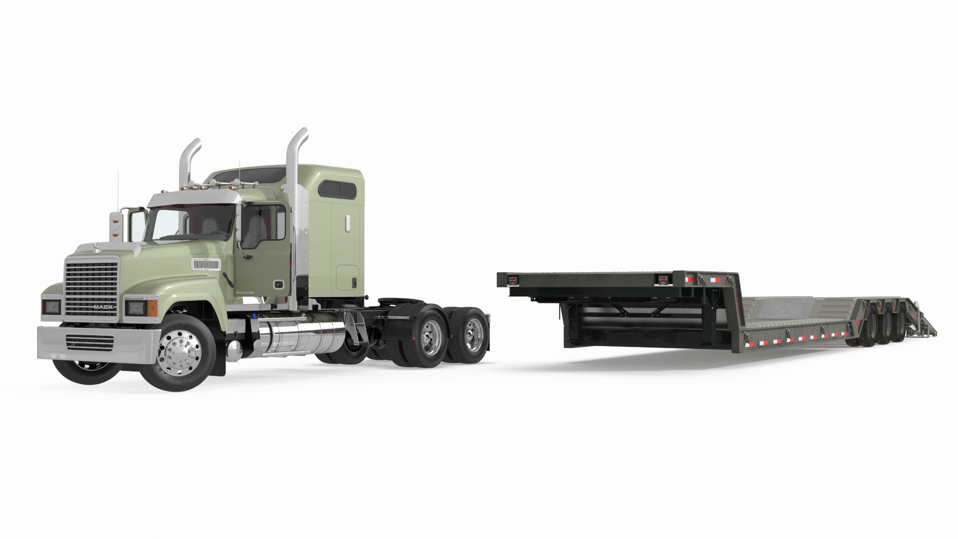 3D model Mack CHU613 Truck with Flatbed Semi Trailer Rigged