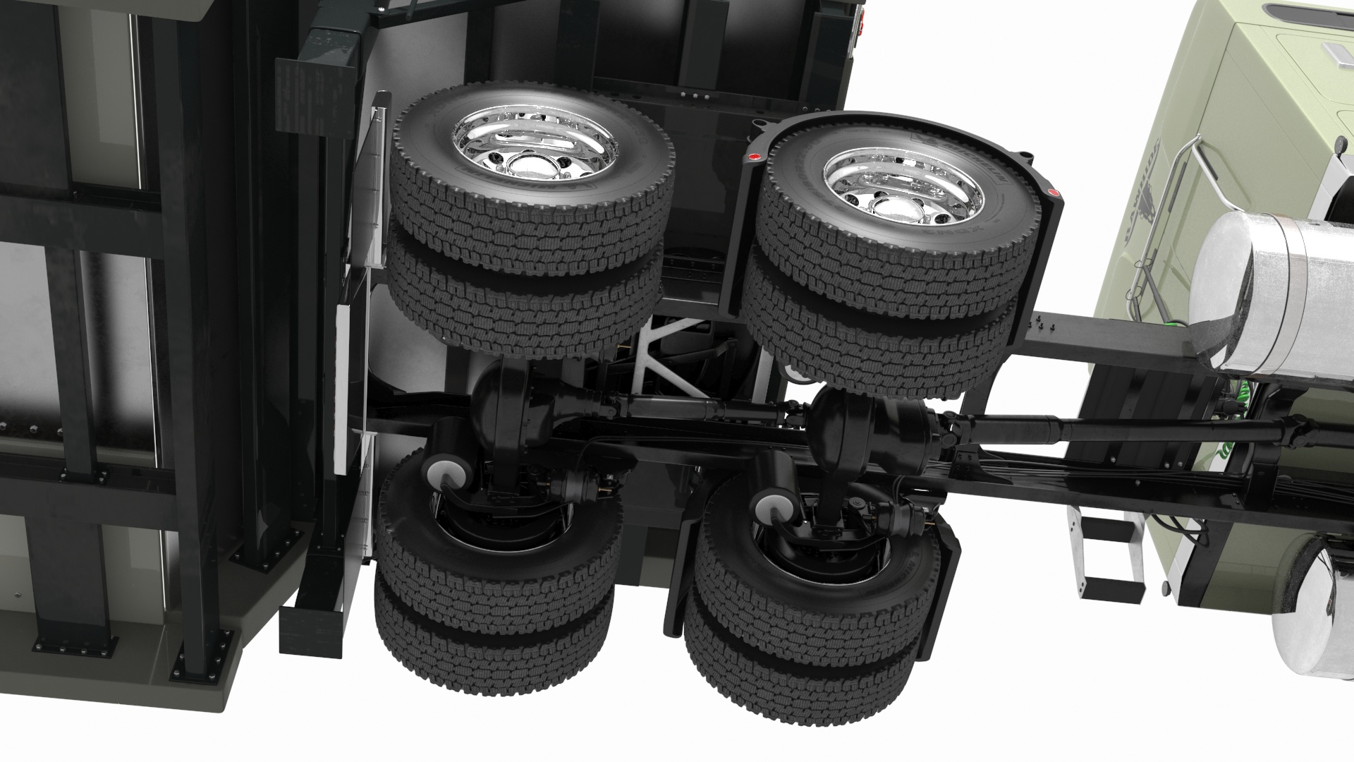 3D model Mack CHU613 Truck with Flatbed Semi Trailer Rigged