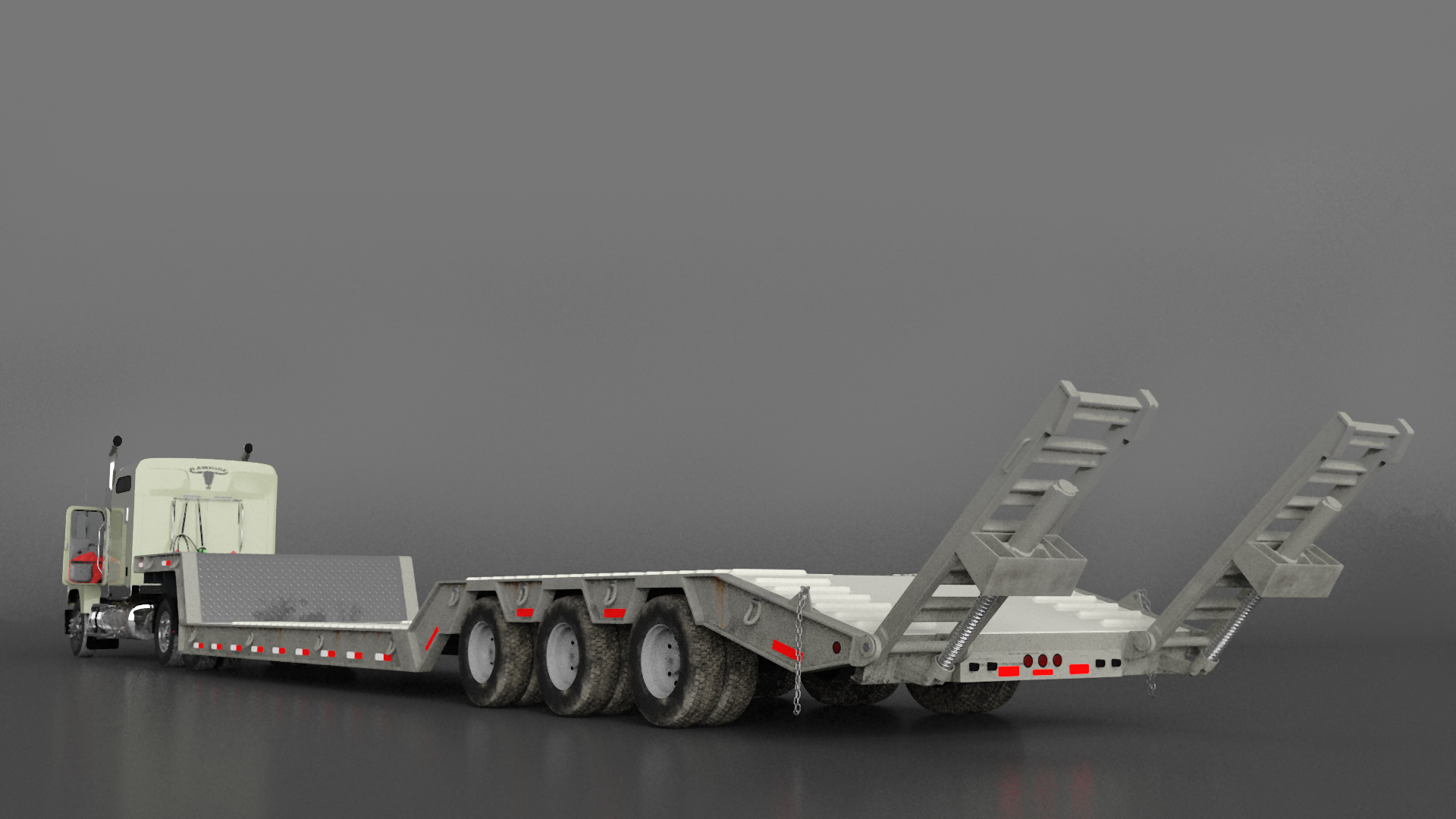 3D model Mack CHU613 Truck with Flatbed Semi Trailer Rigged