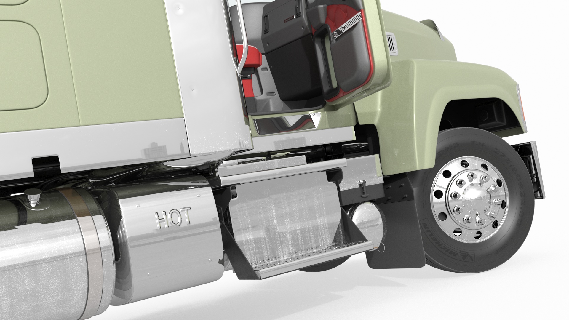 3D model Mack CHU613 Truck with Flatbed Semi Trailer Rigged