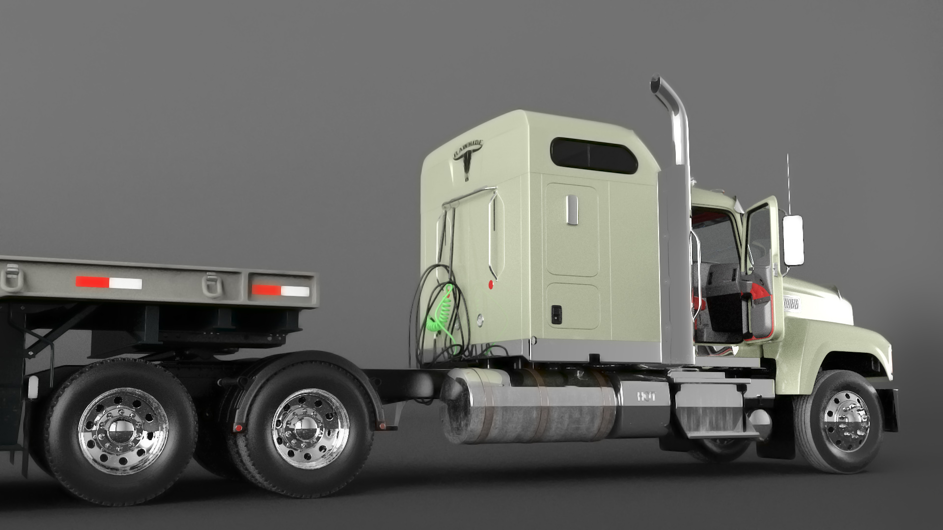 3D model Mack CHU613 Truck with Flatbed Semi Trailer Rigged