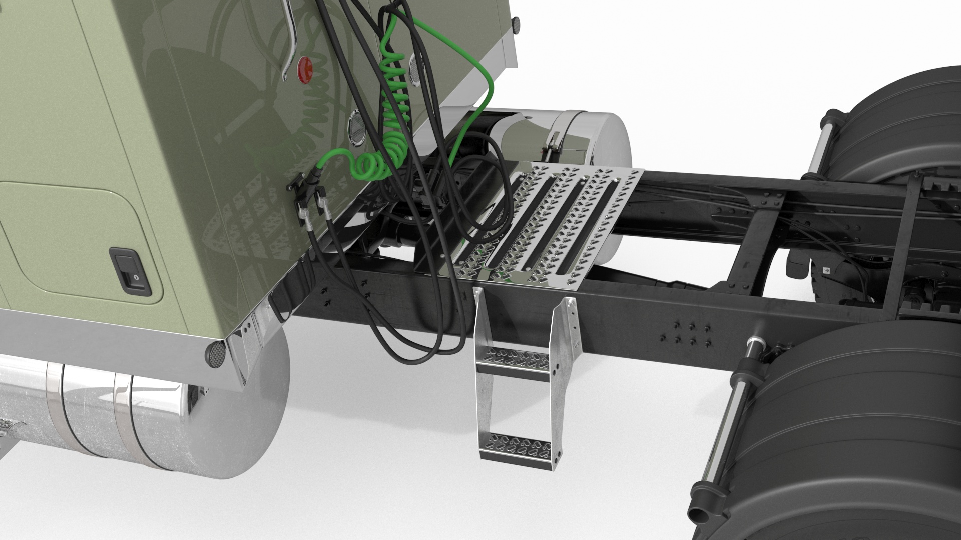 3D model Mack CHU613 Truck with Flatbed Semi Trailer Rigged