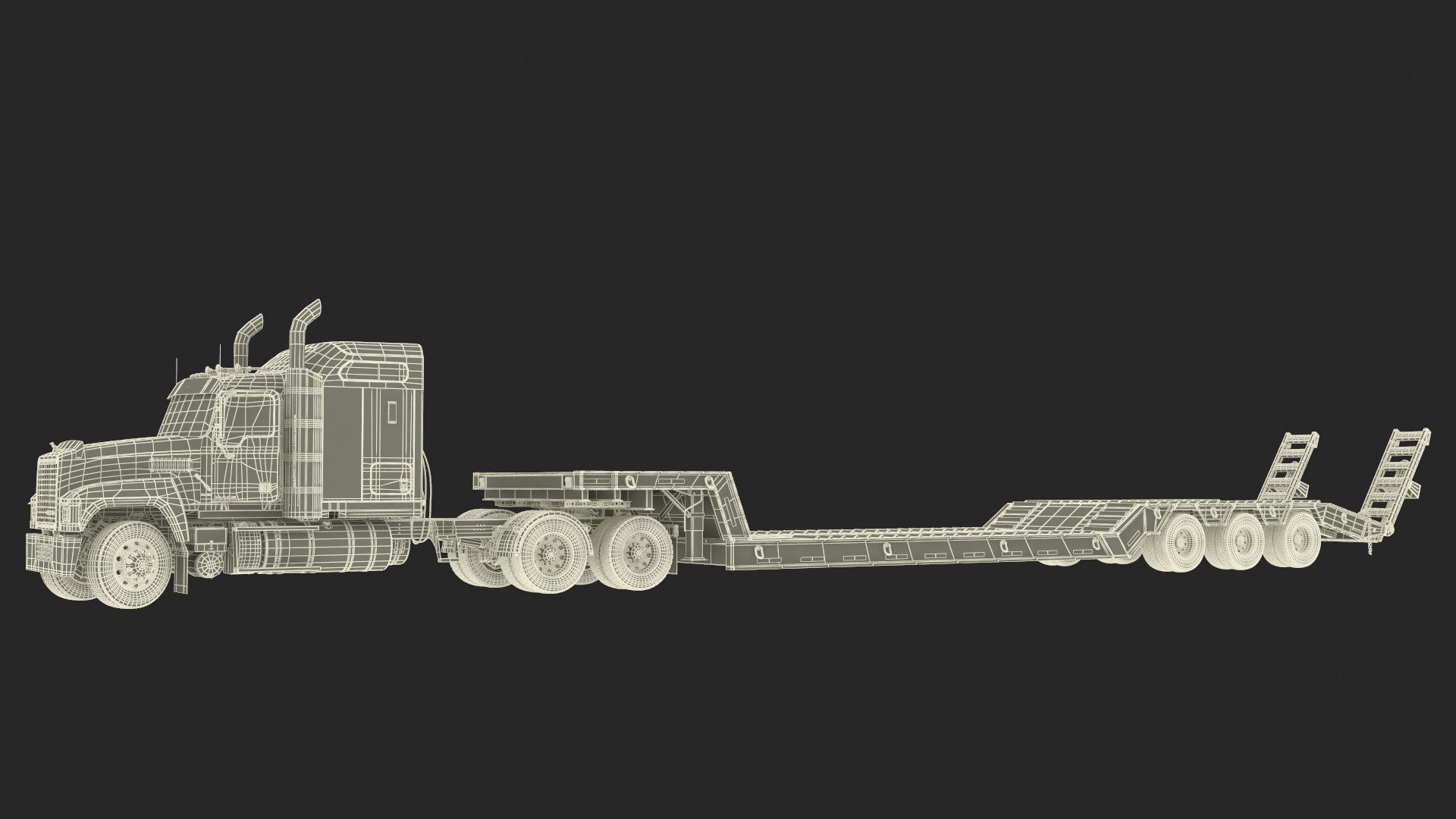 3D model Mack CHU613 Truck with Flatbed Semi Trailer Rigged