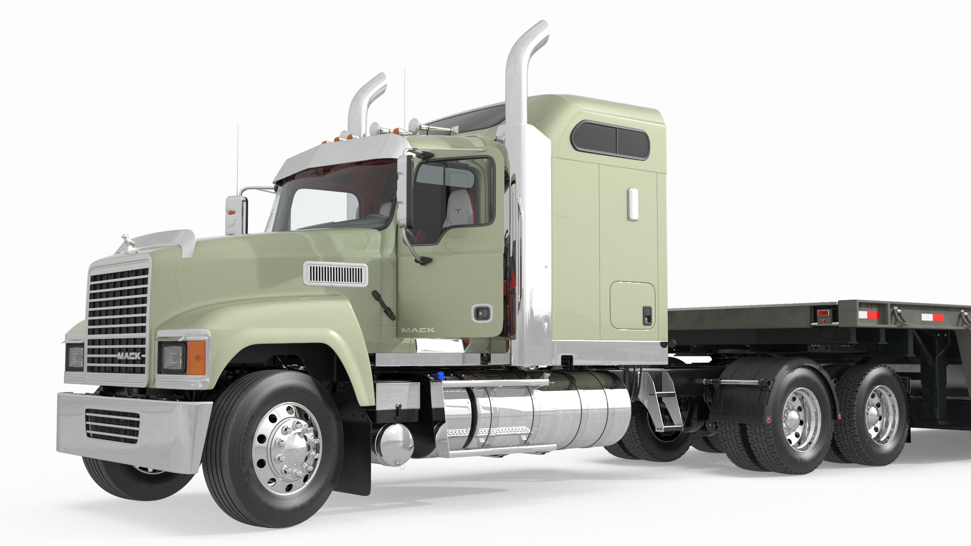3D model Mack CHU613 Truck with Flatbed Semi Trailer Rigged