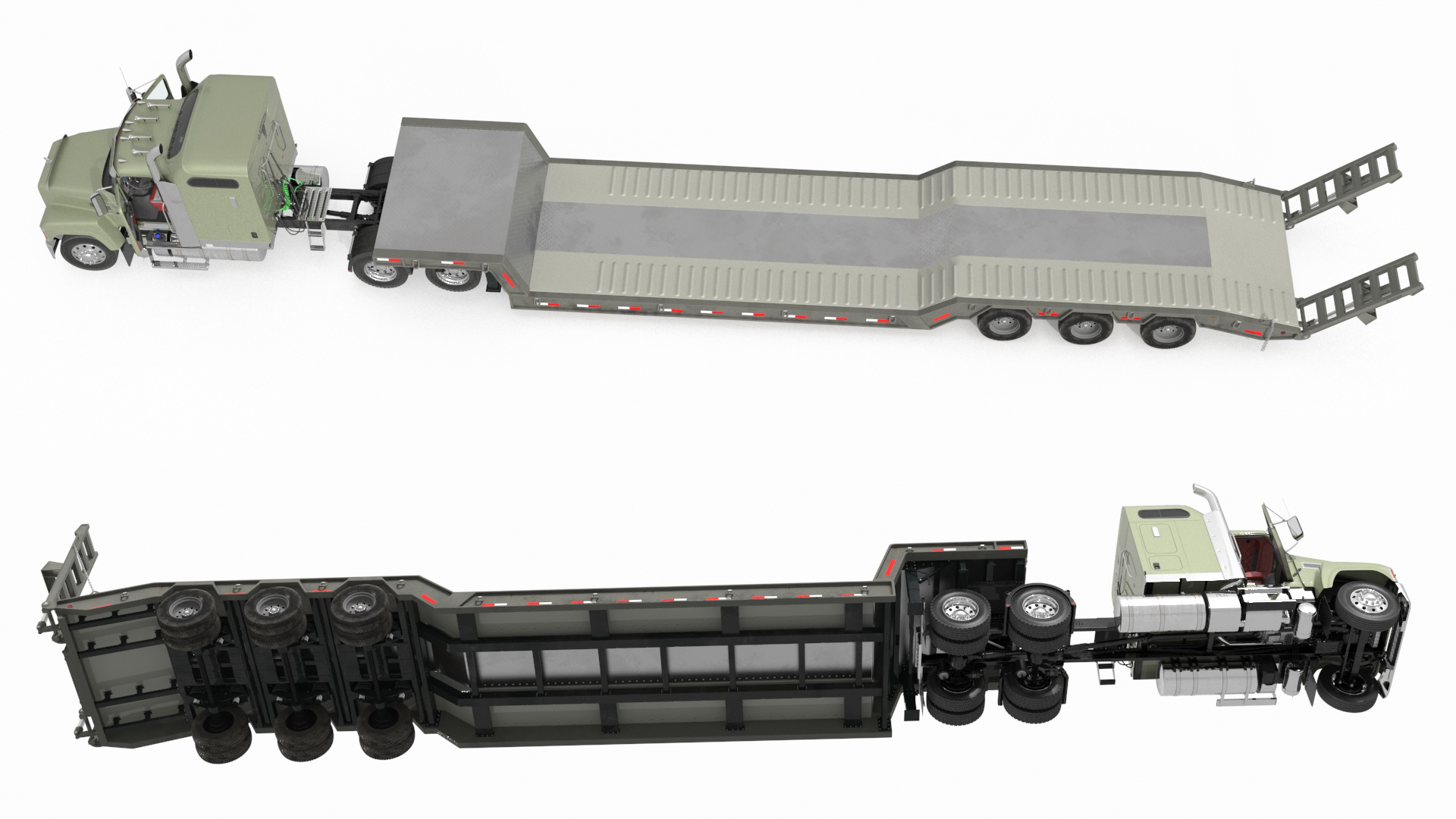 3D model Mack CHU613 Truck with Flatbed Semi Trailer Rigged