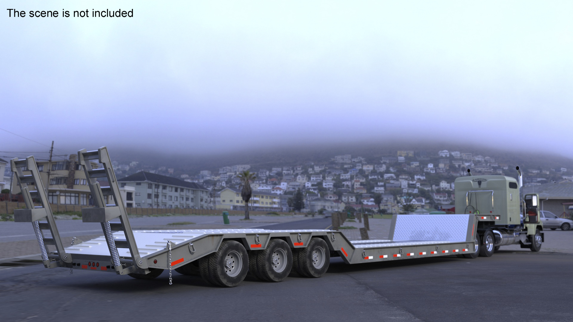 3D model Mack CHU613 Truck with Flatbed Semi Trailer Rigged