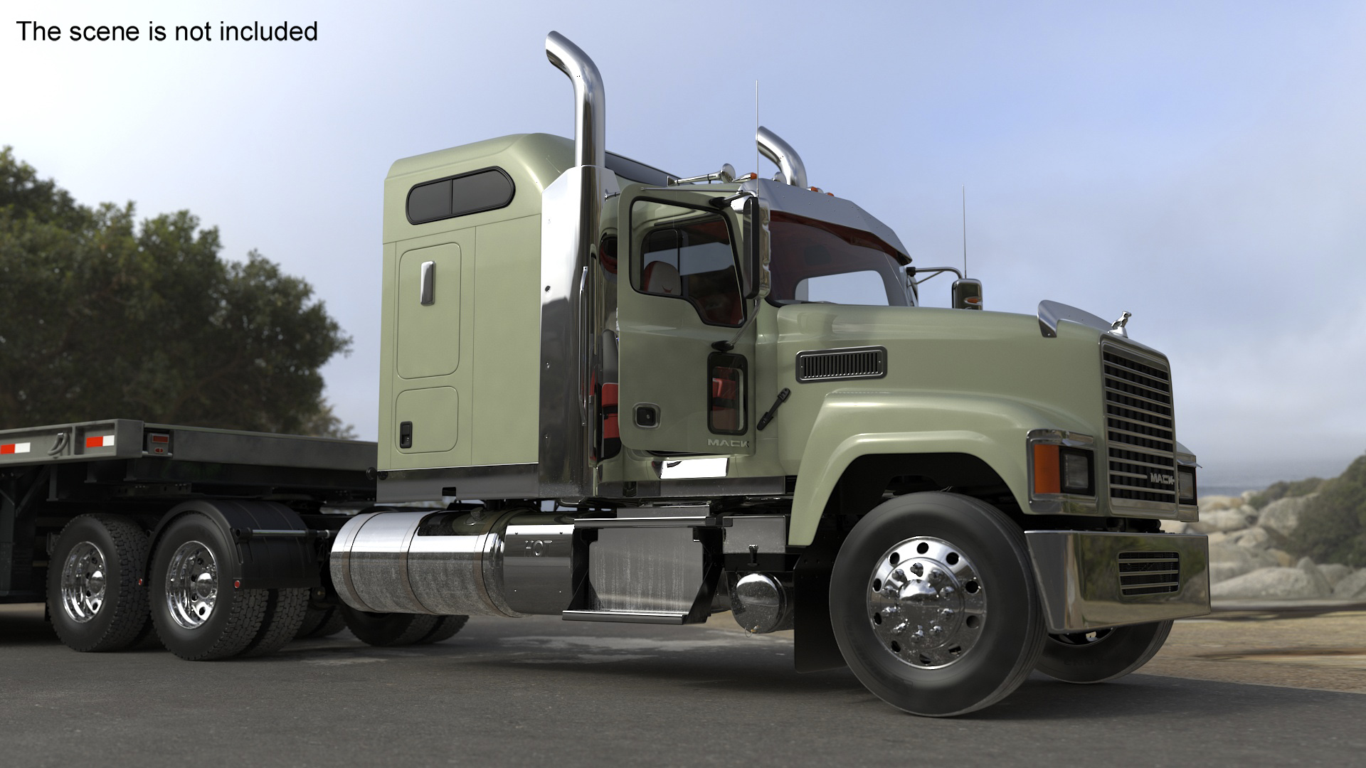 3D model Mack CHU613 Truck with Flatbed Semi Trailer Rigged