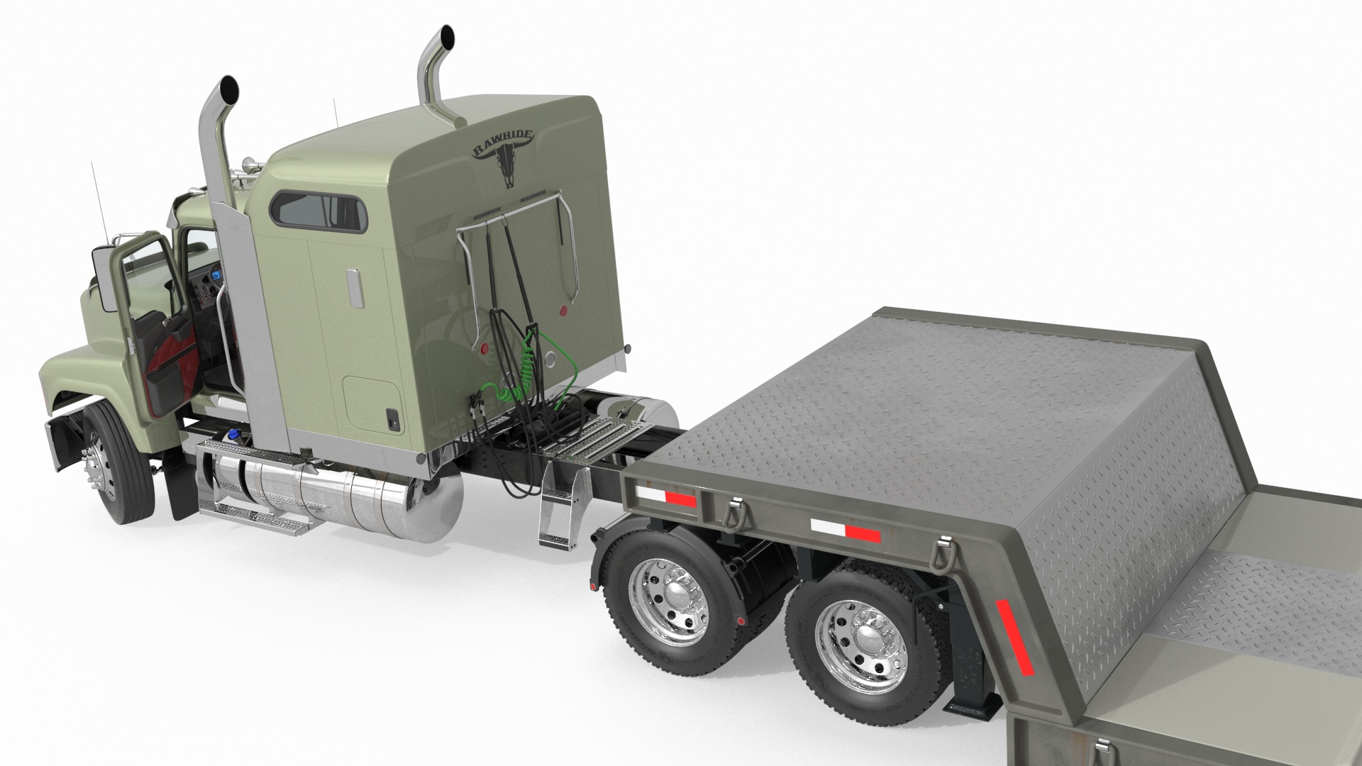 3D model Mack CHU613 Truck with Flatbed Semi Trailer Rigged
