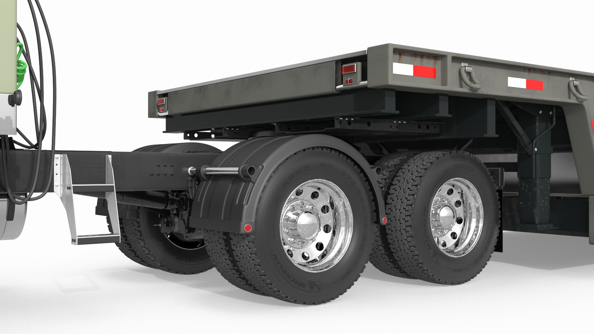 3D model Mack CHU613 Truck with Flatbed Semi Trailer Rigged